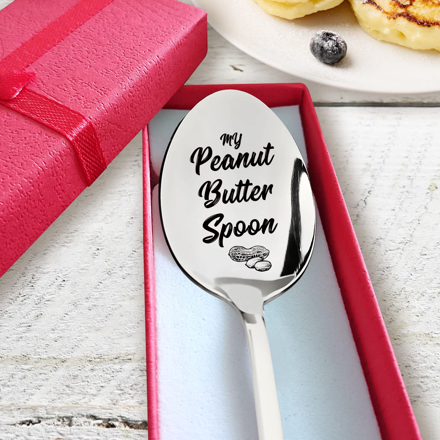 Pzjiean My Peanut Butter Spoon Funny Engraved Stainless Steel Spoon, Best Peanut Butter Spoon Dessert Spoon Gifts For Dad Mom Gr