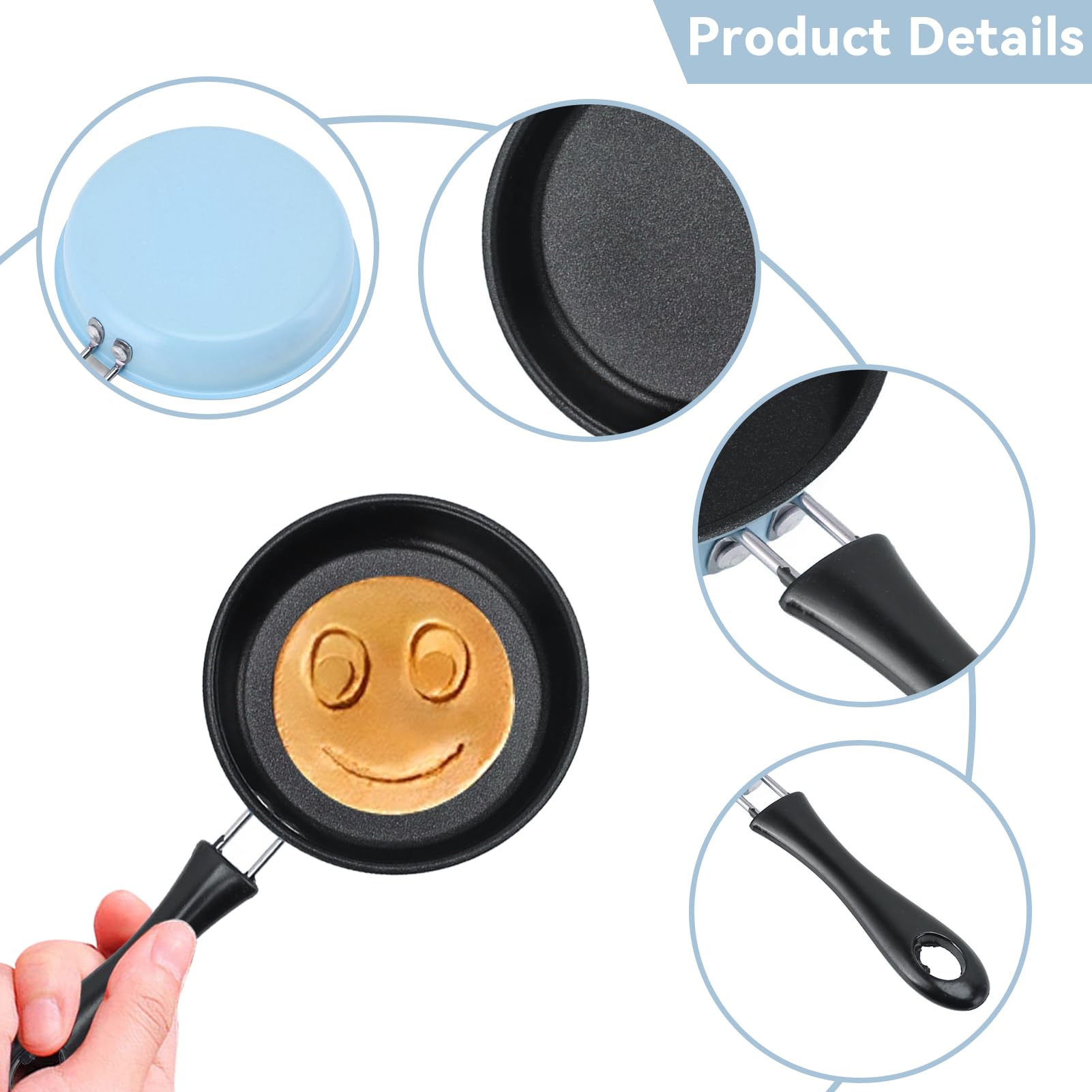 Cyrank Nonstick Mini Egg Pan - 4.7" Stainless Steel Skillet, Blue, Ideal for Single Egg Frying and Omelets