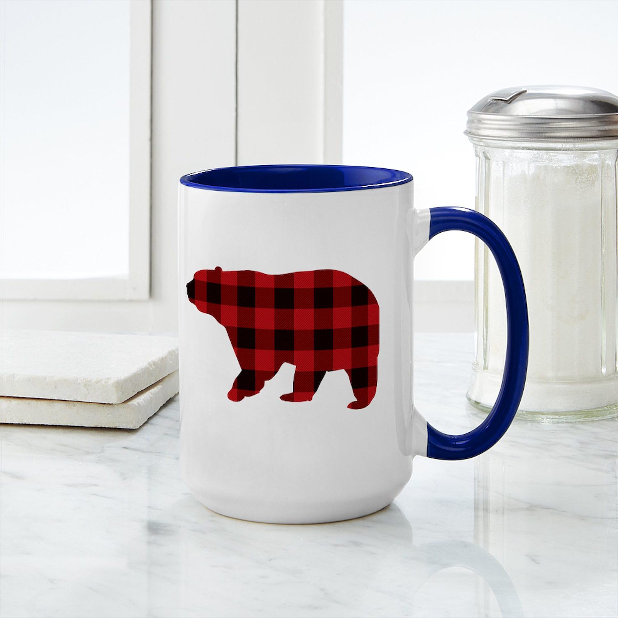 CafePress Lumberjack Buffalo Plaid Bear Mugs 15 oz (444 ml) Ceramic Coffee Mug