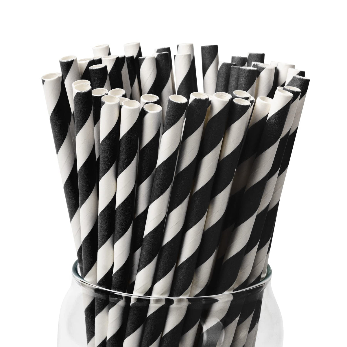 Paktalk [100 Pack] Black Paper Straws, Biodegradable Black And White Stripe Paper Straws For Birthdays, Weddings, Baby Showers,