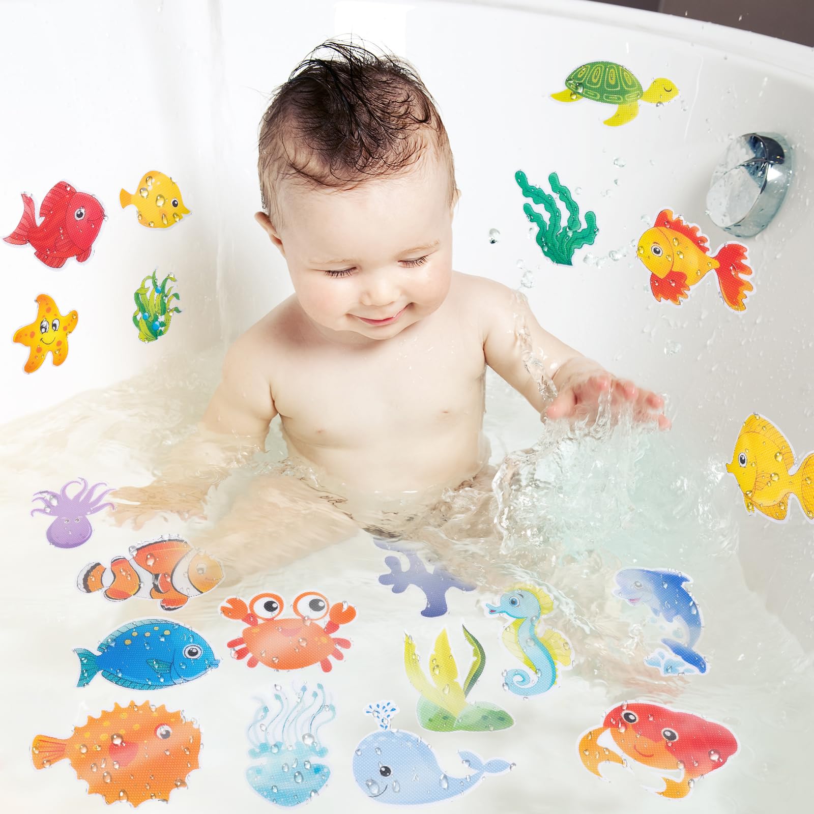 Giftormous Bathtub Non-Slip Stickers For Shower - 20 Pcs Large Anti-Slip Cute Sea Creature Stickers With Scraper For Kids Bath T