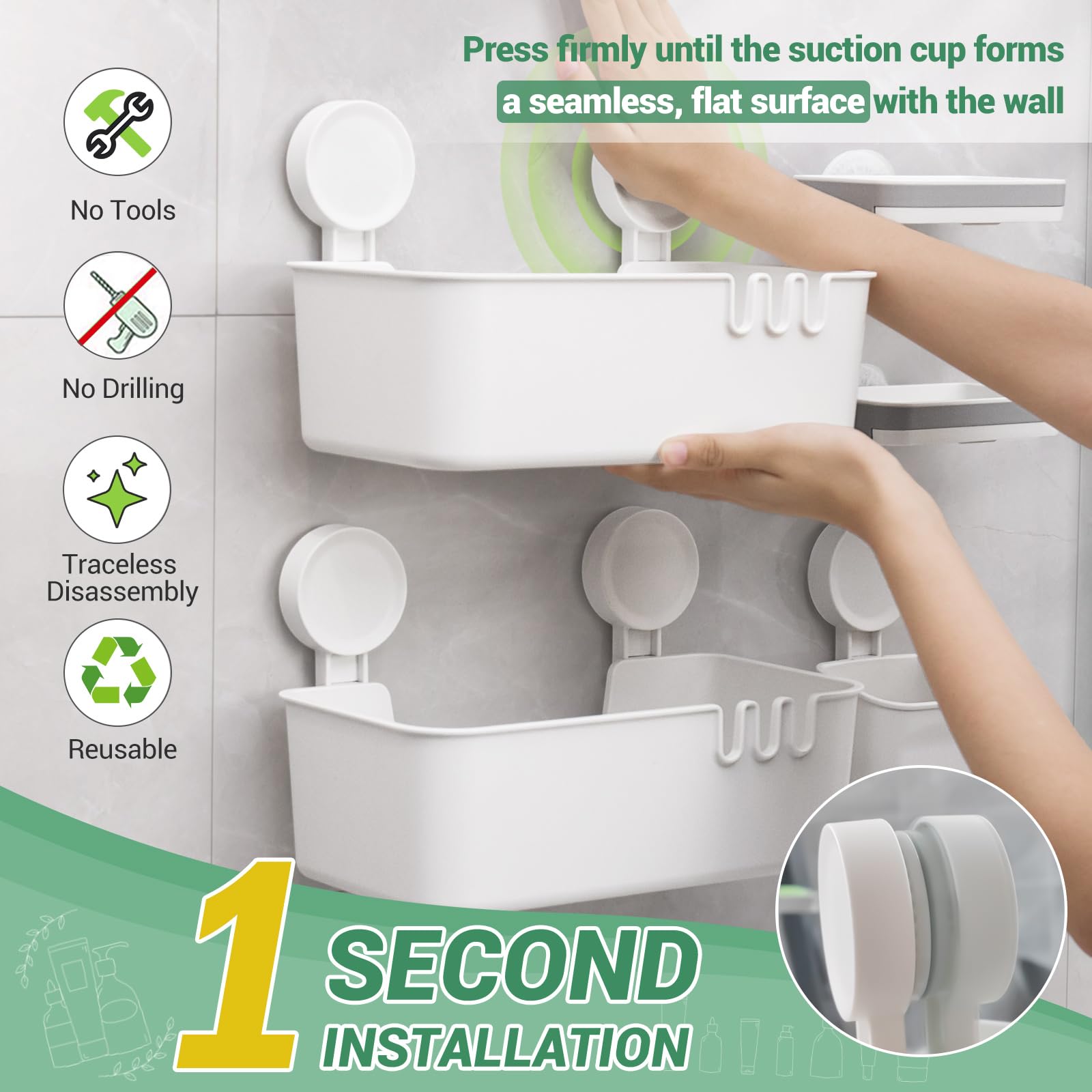 Luxear Shower Caddy 5 Pack Suction Cup Shower Organizer For Bathroom Storage Home &Kitchen,No Drilling Removable Plastic Shower