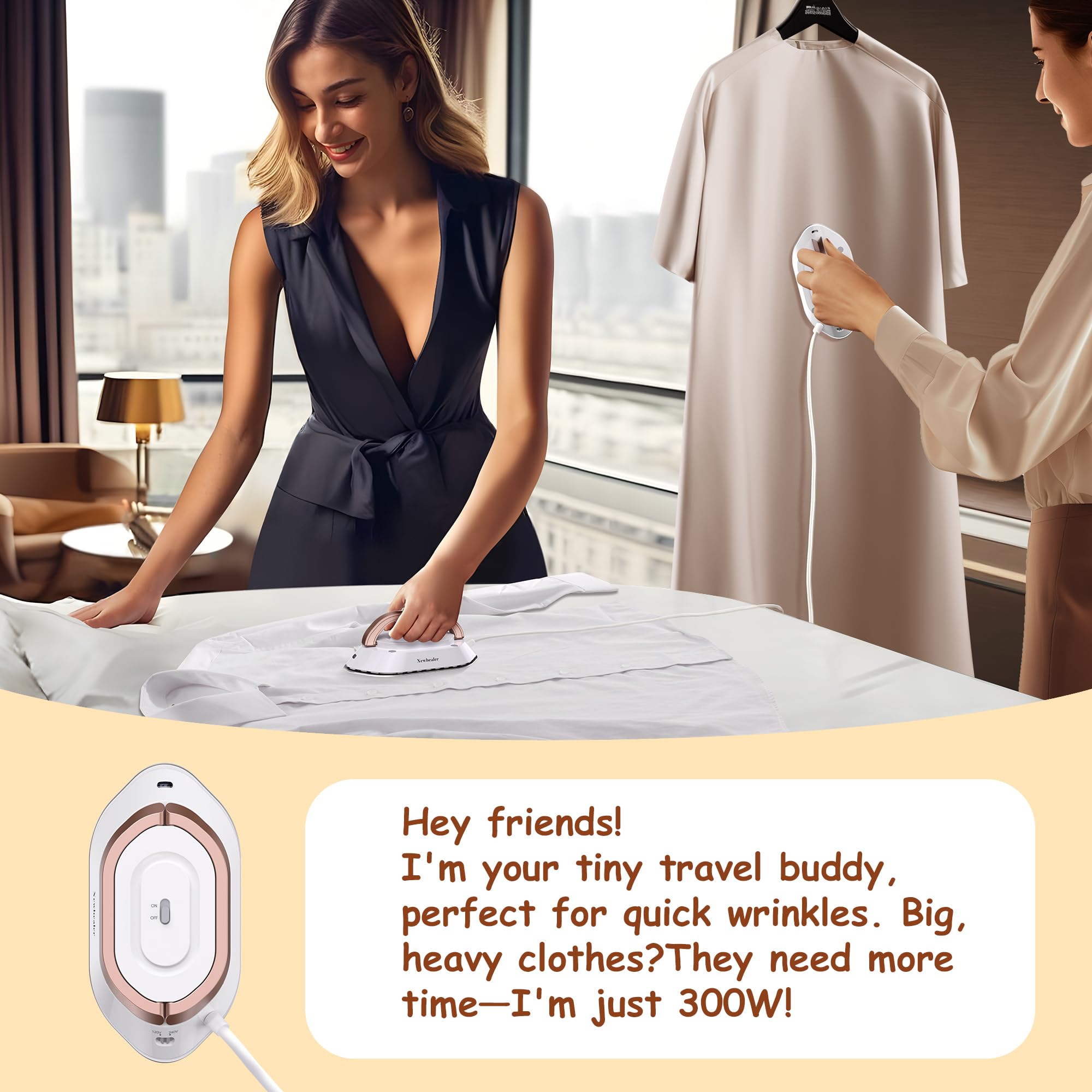 Newbealer Travel Iron With Dual Voltage - 120V/220V Mini Dry Iron For Clothes (No Steam), Non-Stick Ceramic Soleplate, 302? Heat