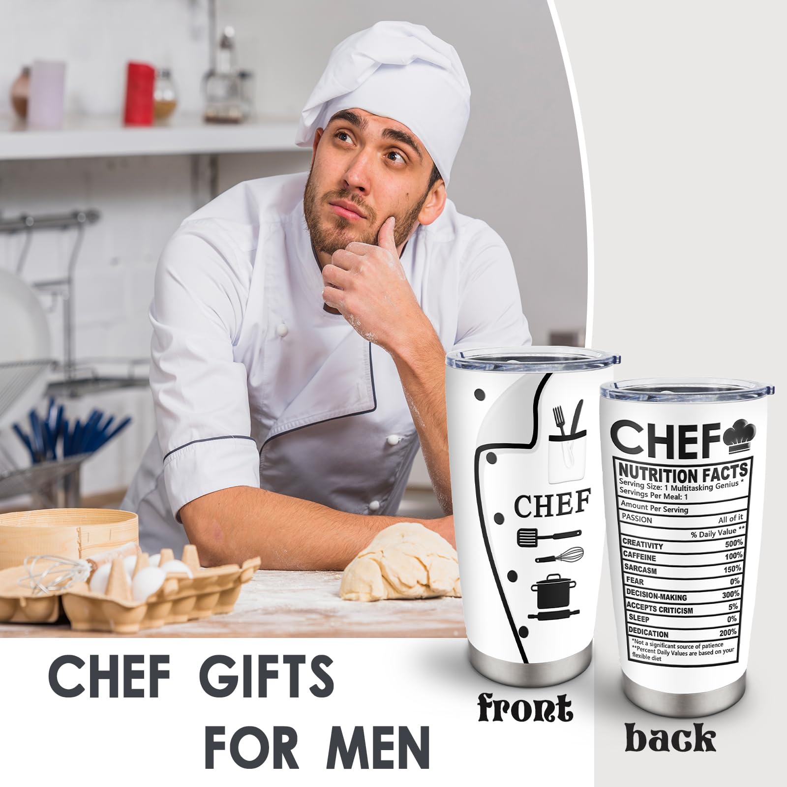 Jevuta Chef Gifts for Men, Ideal Gift for Chefs, Chef-Themed 20oz Tumbler with Lid, Cooking Lovers, Home Cooks, or Culinary Stud