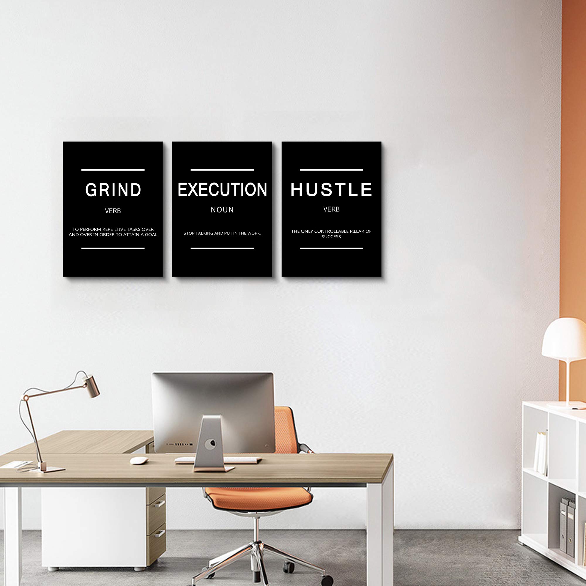 Framed Canvas Wall Art Success Quote, Office Wall Art, Black Large Poster, Positive Motivational Set Of 3 Prints, Execute Failur