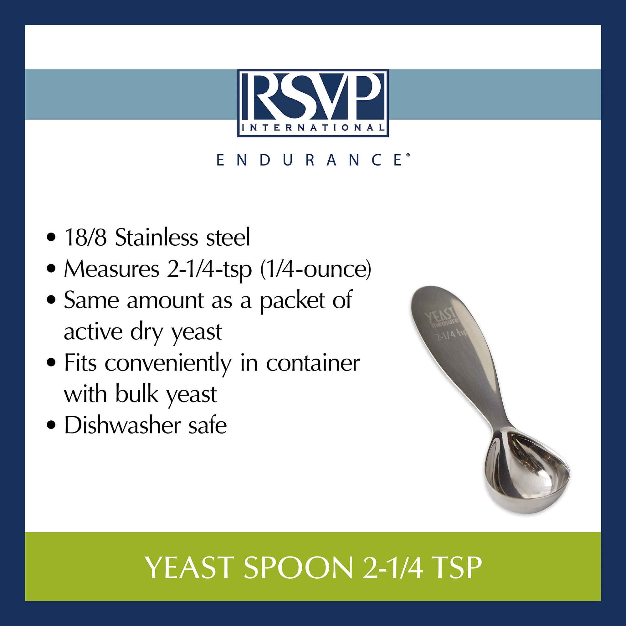 Rsvp International Endurance Kitchen Collection Measuring Tools, Dishwasher Safe, Yeast, 2.25-Teaspoons, Stainless Steel