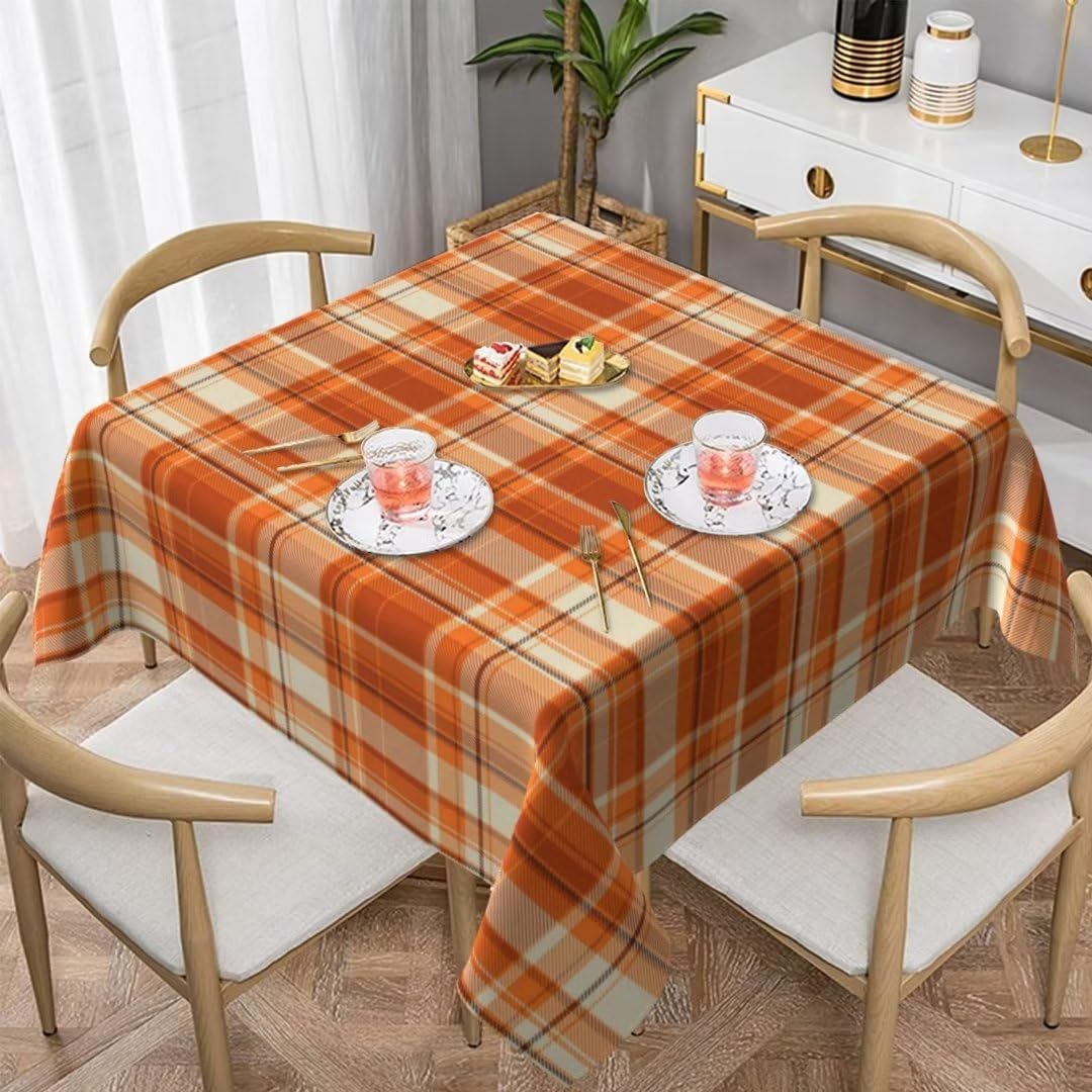 BETGINY Fall Tablecloth 60x60 Inch Square Autumn Thanksgiving Plaid Table Cloth Wrinkle Resistant Rustic Tablecloth for Holiday