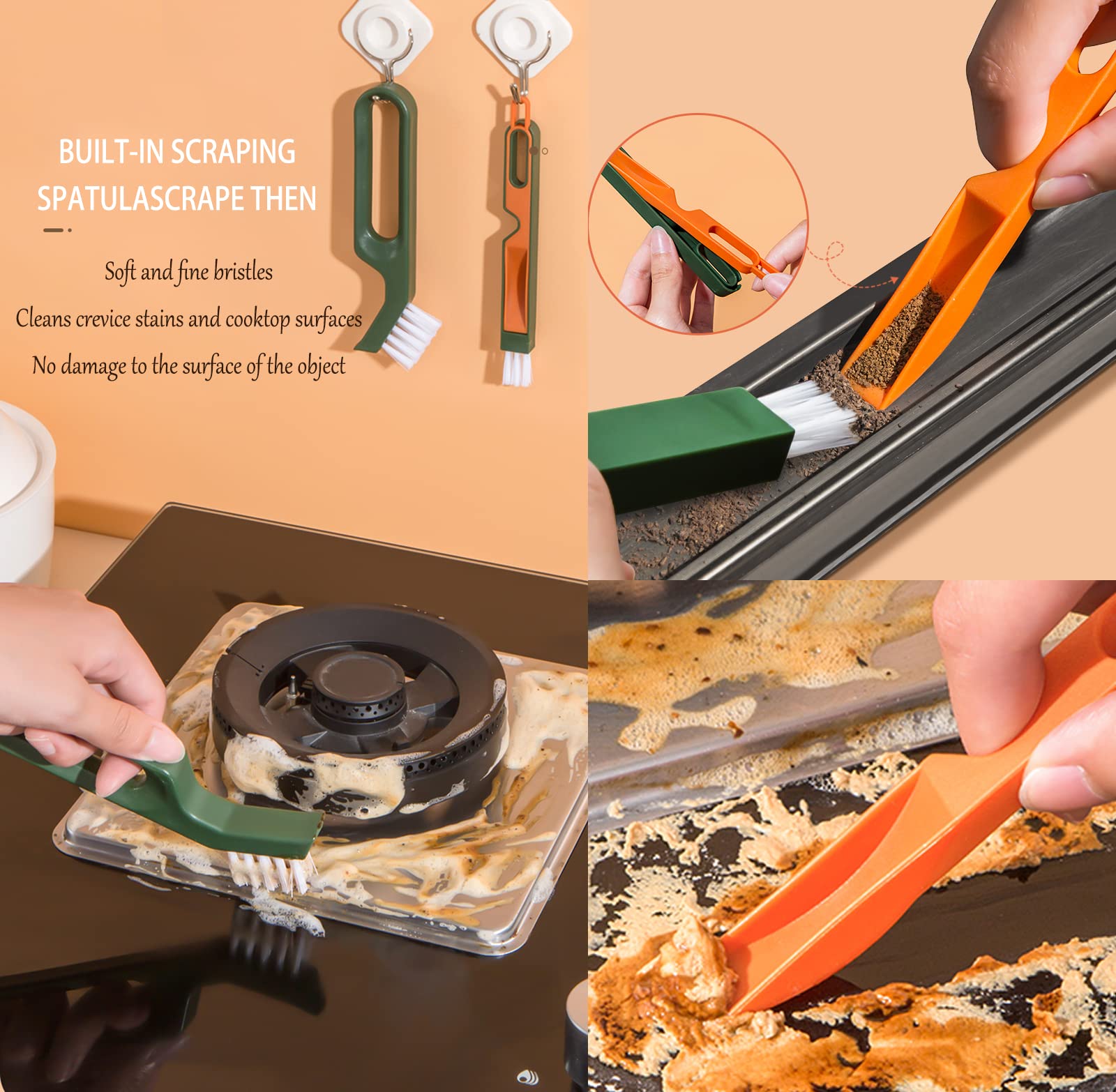 Kitchen Scrub Brush Set With Ergonomic Handle, Deep Cleaning Brushes With Hanging Hole, Include Dish Brush, Grout Brush, Groove