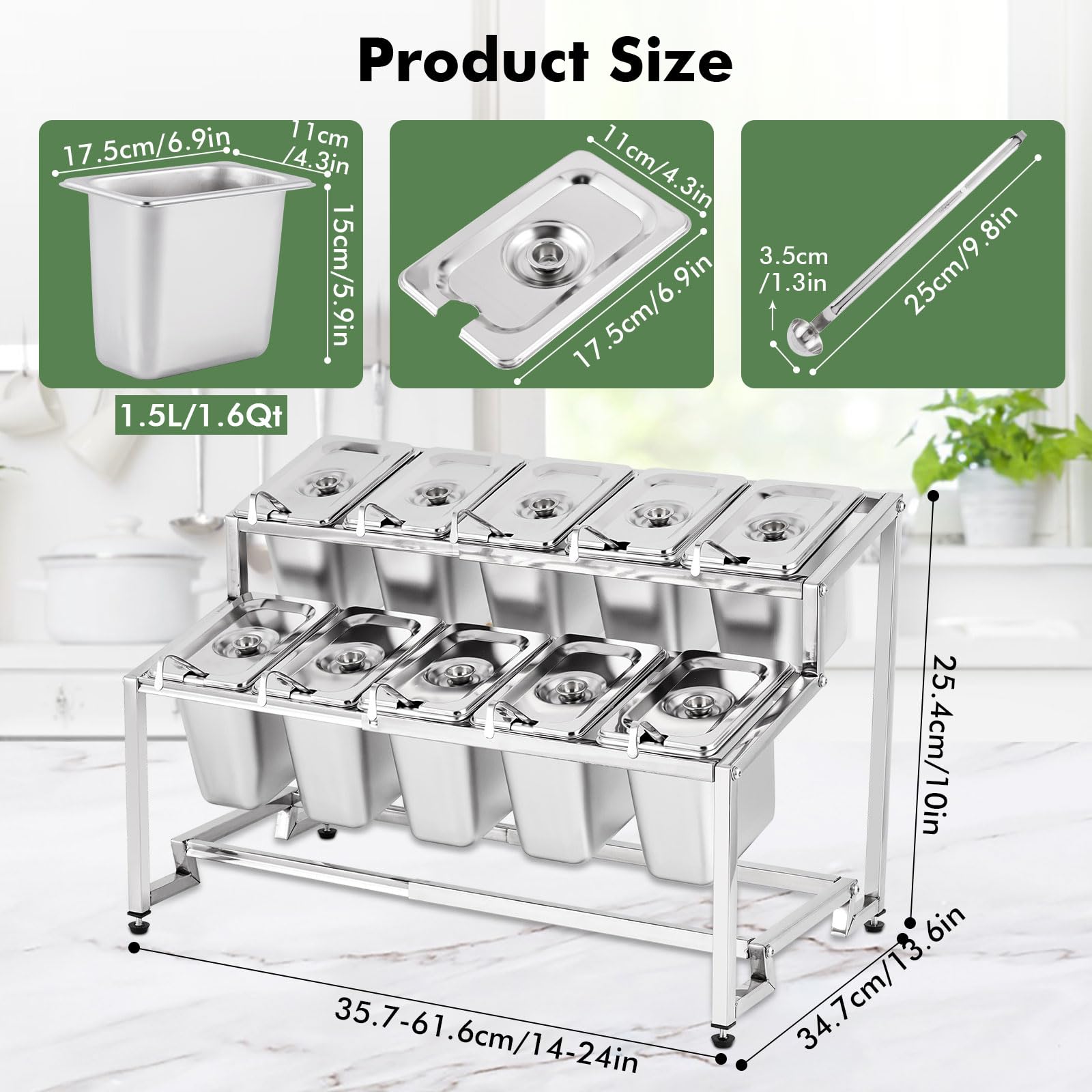 Meticuloso Expandable Spice Rack Stainless Steel Organizer Shelf For Sauce Ingredients Fruits, For Kitchen Pantry Use,10 Spoons,