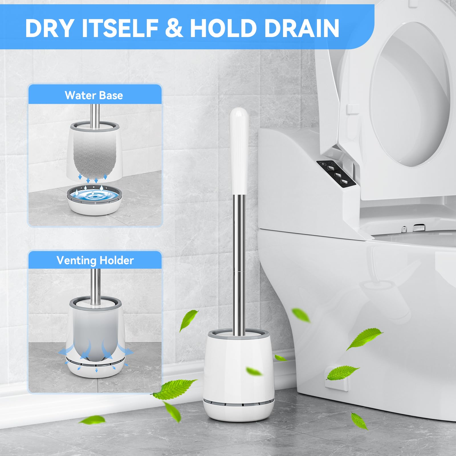 Toilet Brush, Toilet Brush And Holder With 304 Stainless Steel Handle, Space Saving Toilet Bowl Brush For Storage, Durable Brist