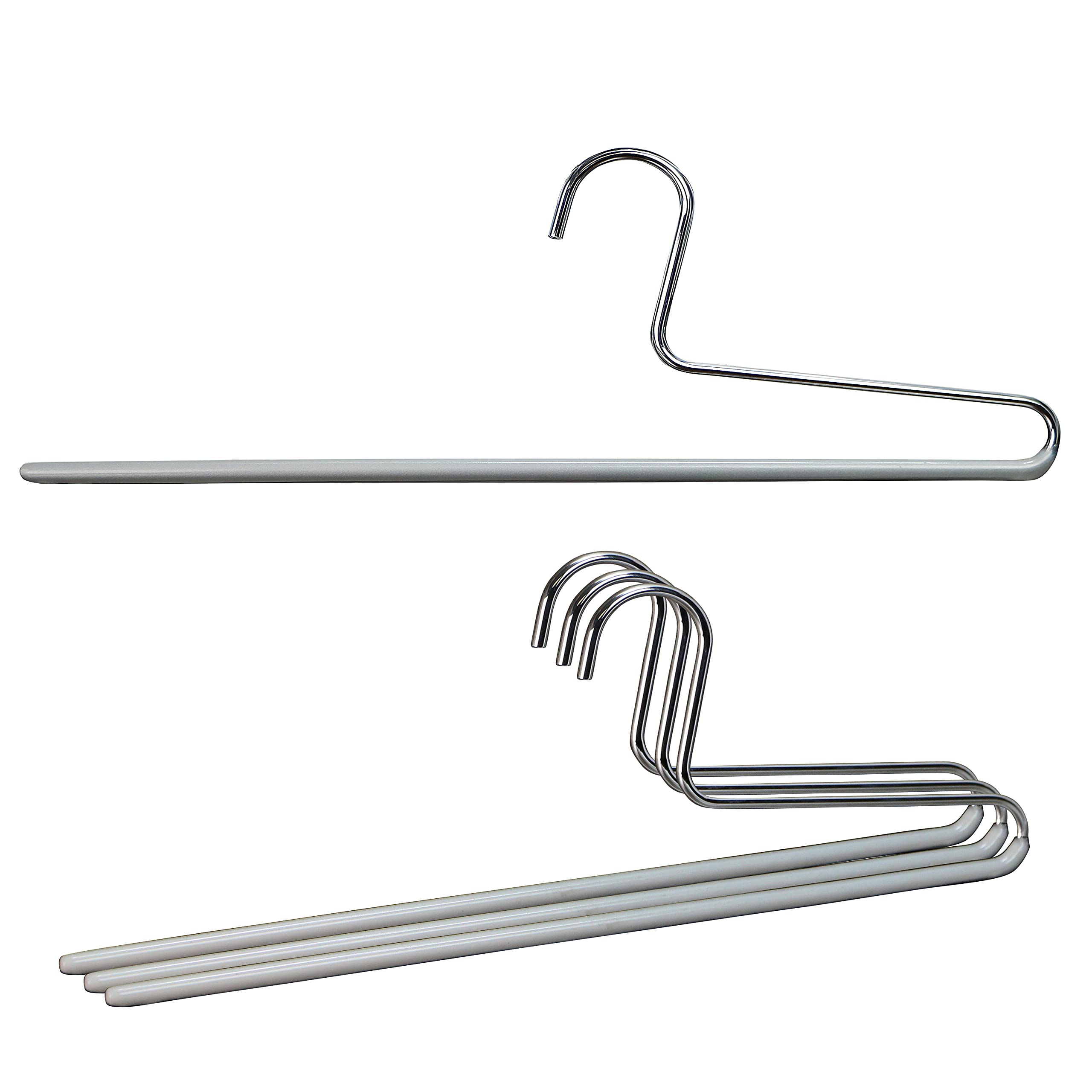 Mawa By Reston Lloyd Trouser Series Non-Slip Space-Saving Clothes Hanger With Single Rod For Pants, Style Kh/1, Set Of 4, Silver