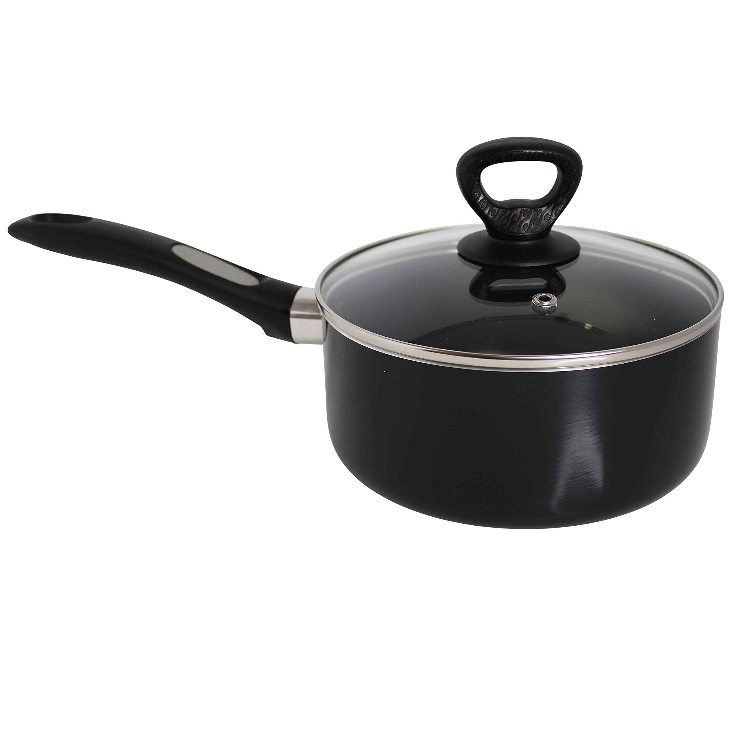 Mirro A7972484 Get A Grip Aluminum Nonstick 3-Quart Saucepan With Glass Lid Cover Cookware, Black