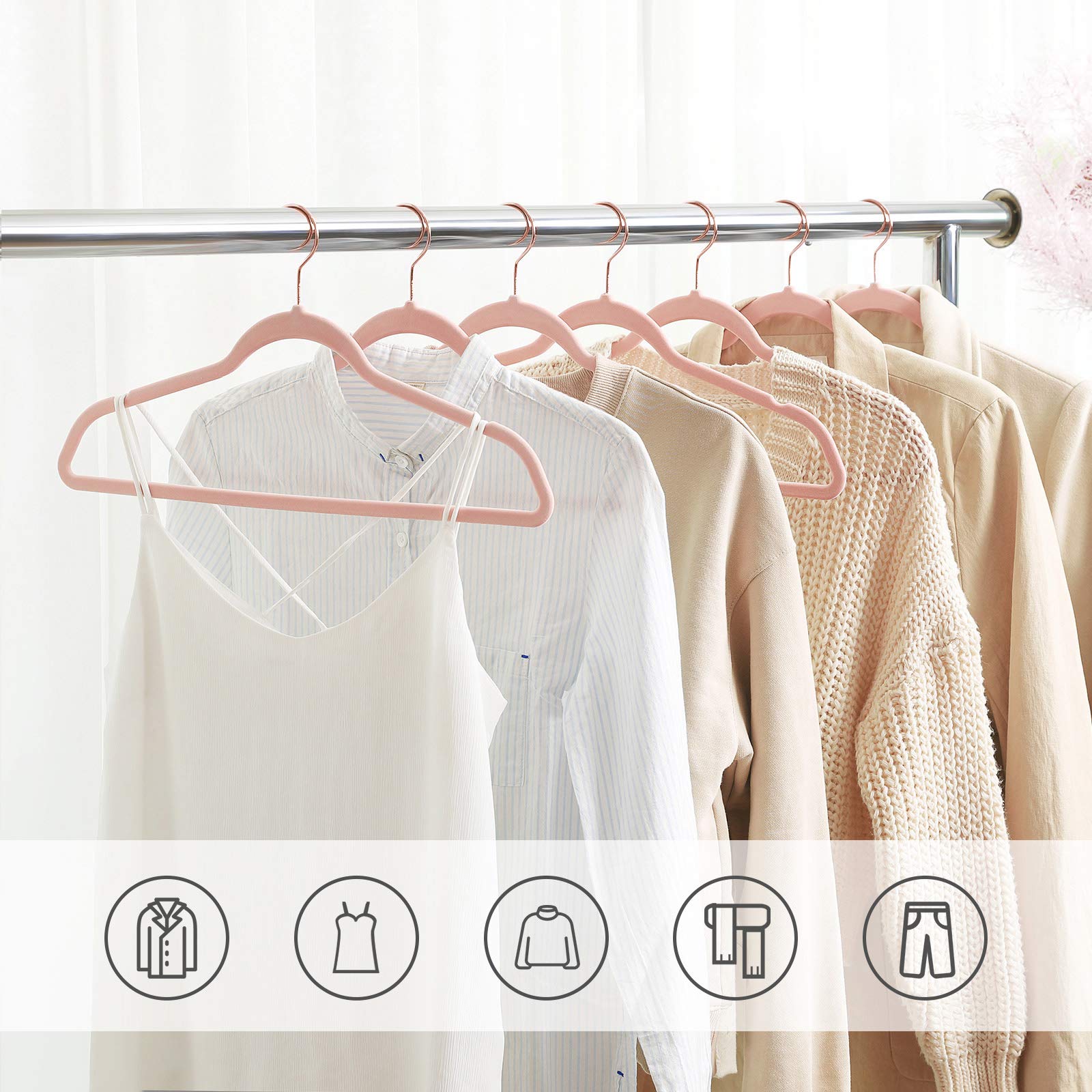 Songmics Velvet Hangers 50 Pack, Non-Slip Hangers With Rose Gold-Colored Swivel Hooks, Slim Space-Saving Hangers, Velvet Hangers