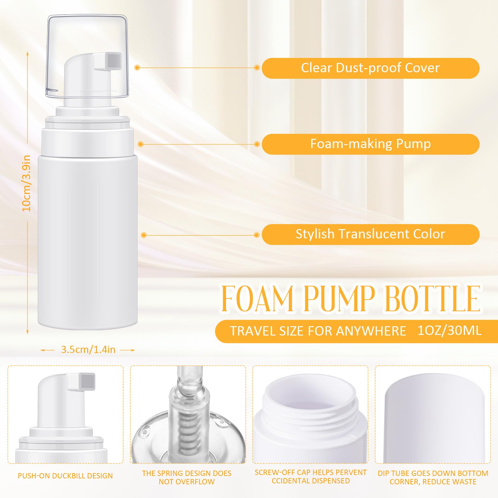 Teenyyou 50Pcs Foam Pump Bottles 1Oz/30Ml Plastic Mini Empty Dispenser Diy Travel Face Cleanser Mousse Soap Foam Bottle Refillab