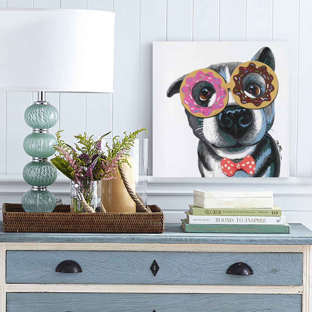 Dog With Glasses Wall Decor Donut Dog Canvas Prints Wall Art Dog Canvas Wall Art For Room Decor Living Home Decoration 12''X12''