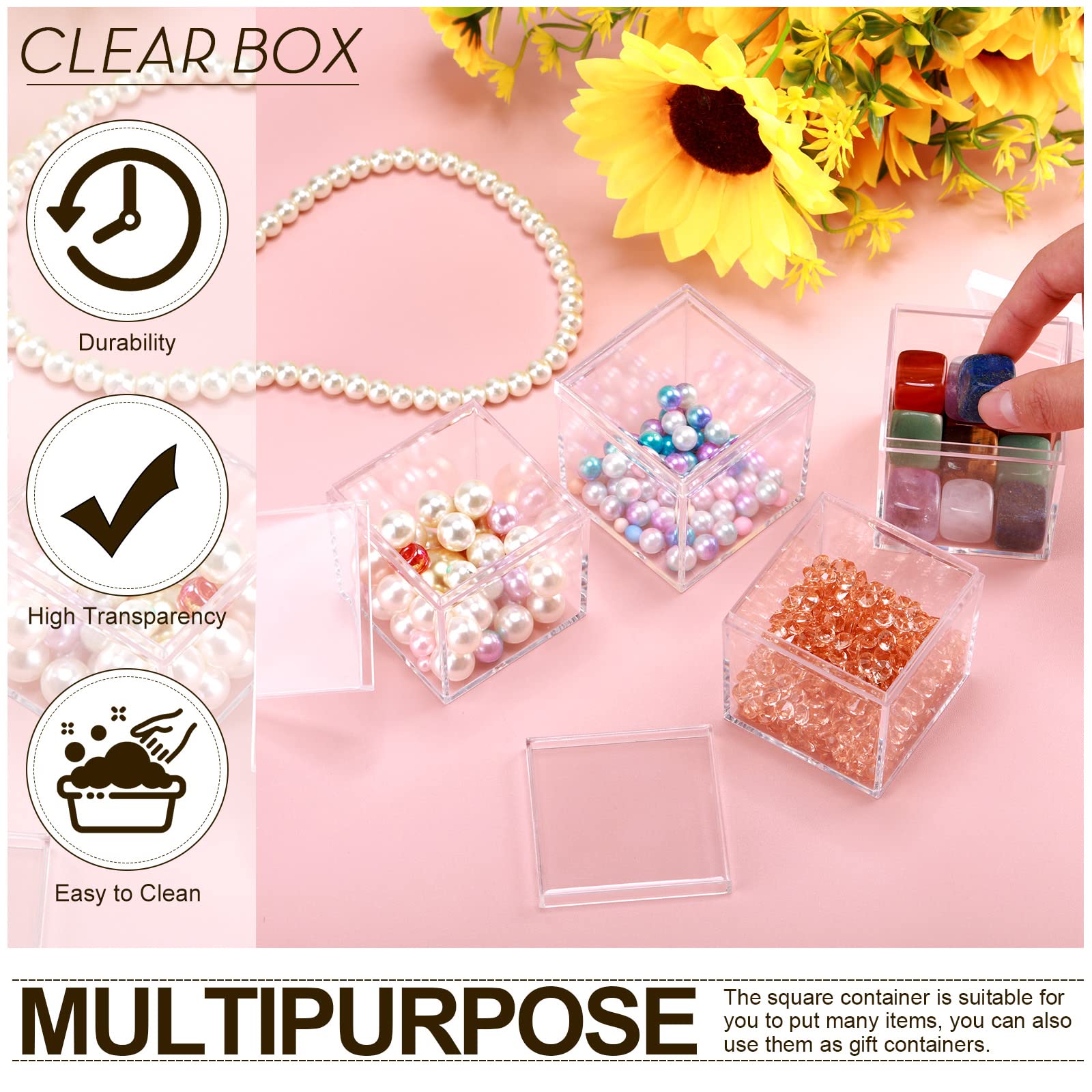 Tuanse 80 Pcs Acrylic Box with Lid Clear Small Acrylic Box Plastic Square Cube with Lid Mini Containers Display 2.2 x 2.2 x 2.2