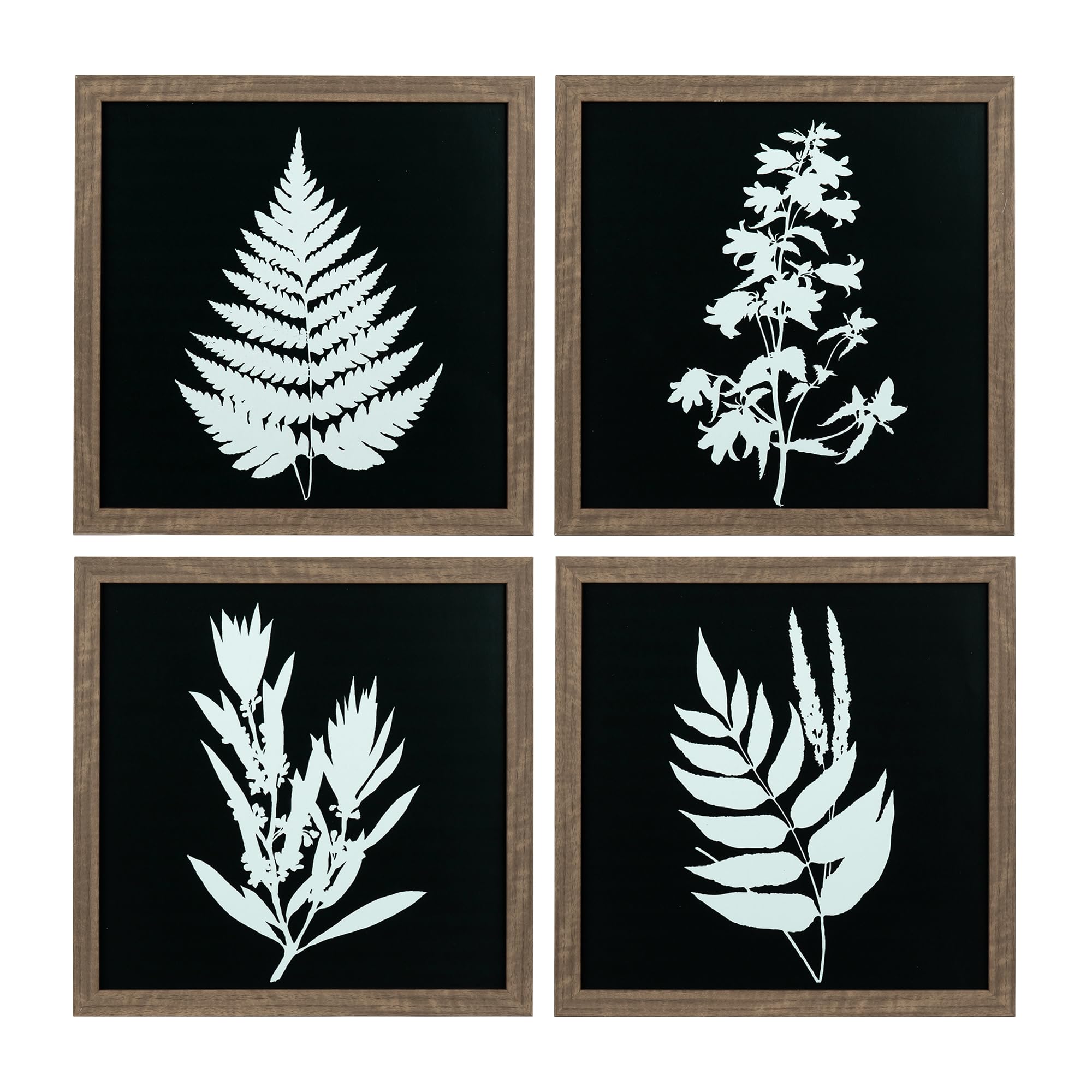 Artbyhannah 10X10 Inches Framed Botanical Wall Art Set, Brown Square Frame Wall Decor With Vintage Leaf Plant For Bedroom Bathro