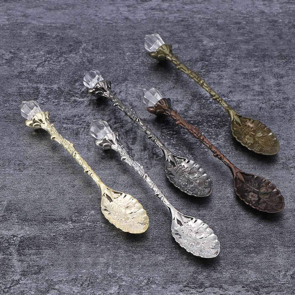 Wjq&Linyuzi Crystal Head Spoon Dining Bar Mini Coffee Spoon Flatware Dessert Tea Spoon Vintage Royal Style Alloy Carvedkitchen A