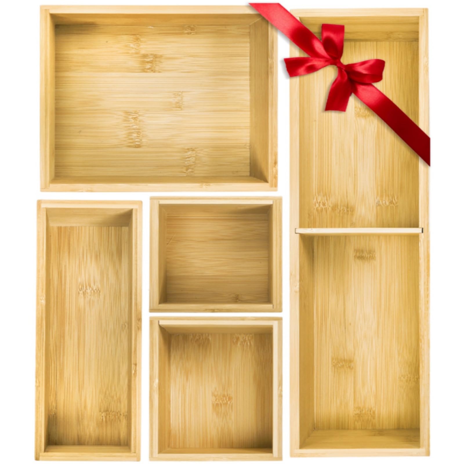 ZAVOOS 5 Pieces Bamboo Drawer Organizer, MultiUse Storage Tray