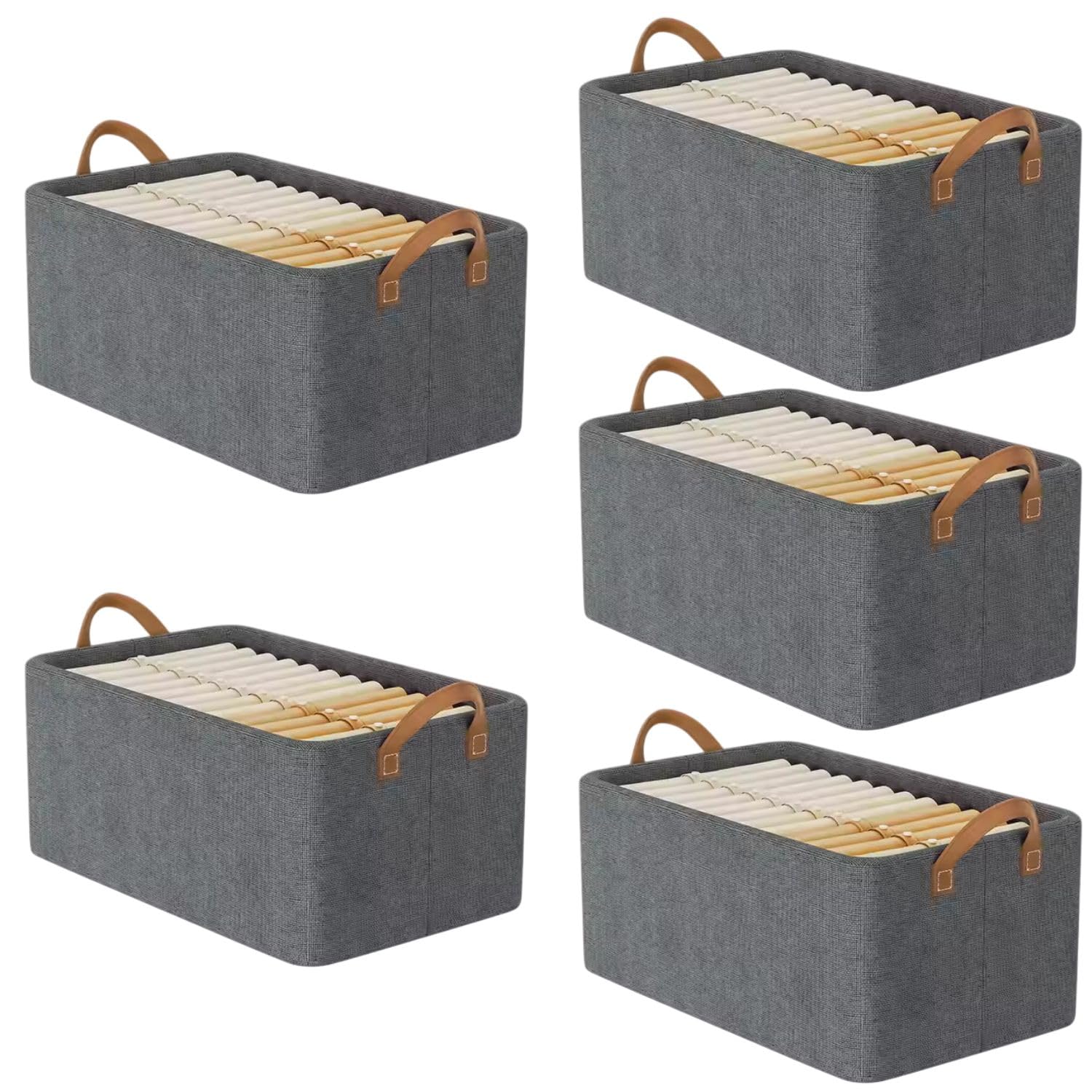 Milyo 5Pcs Grey Wardrobe Organizer For Storage Box For Cupboard, Closet, Almirah, Shelf Drawers | Large Foldable Clothes Organis