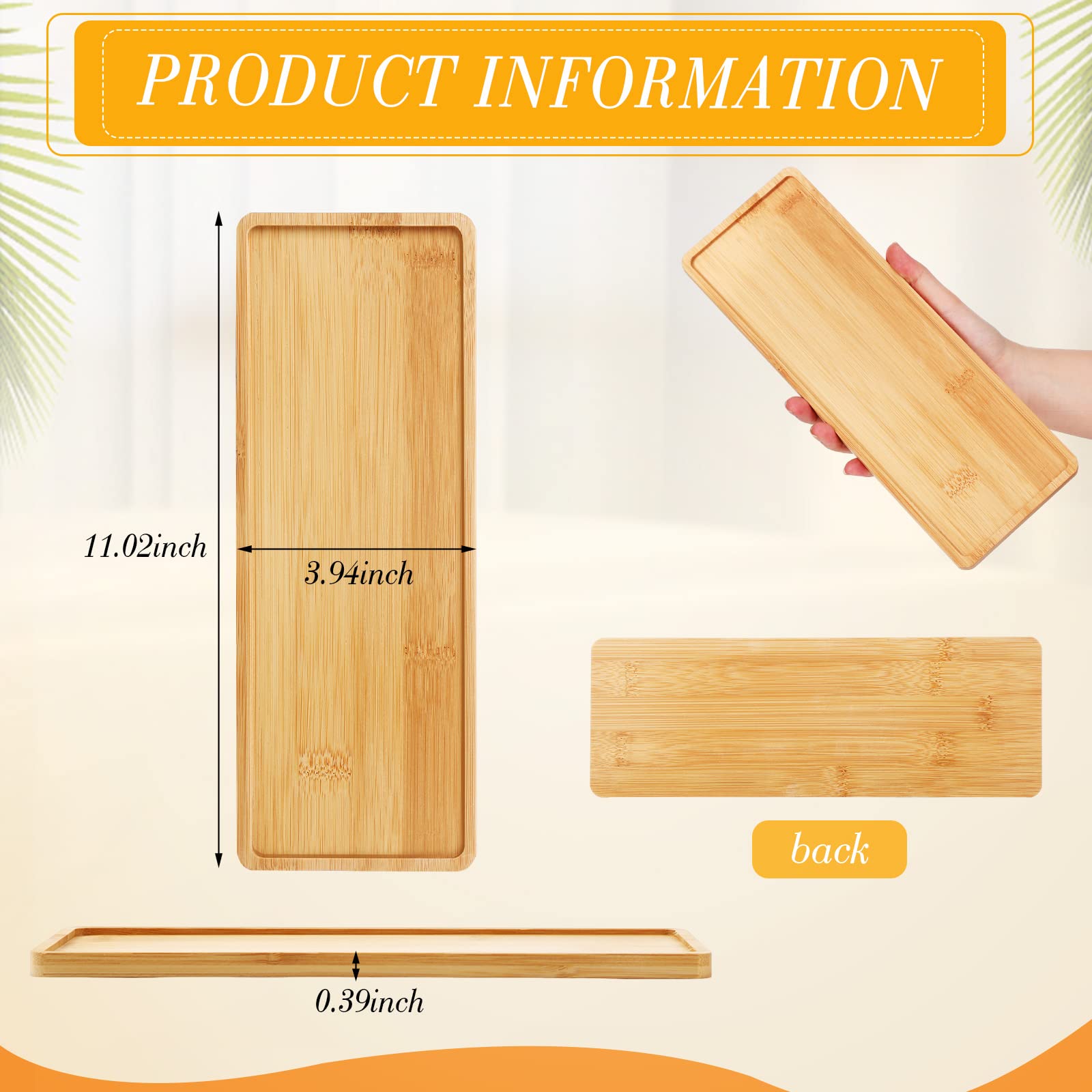 Bokon 10 Pcs Rectangle Wood Bamboo Tray Bamboo Serving Tray Wooden Serving Platter Wooden Tray For Bathroom Counter Trays For Se