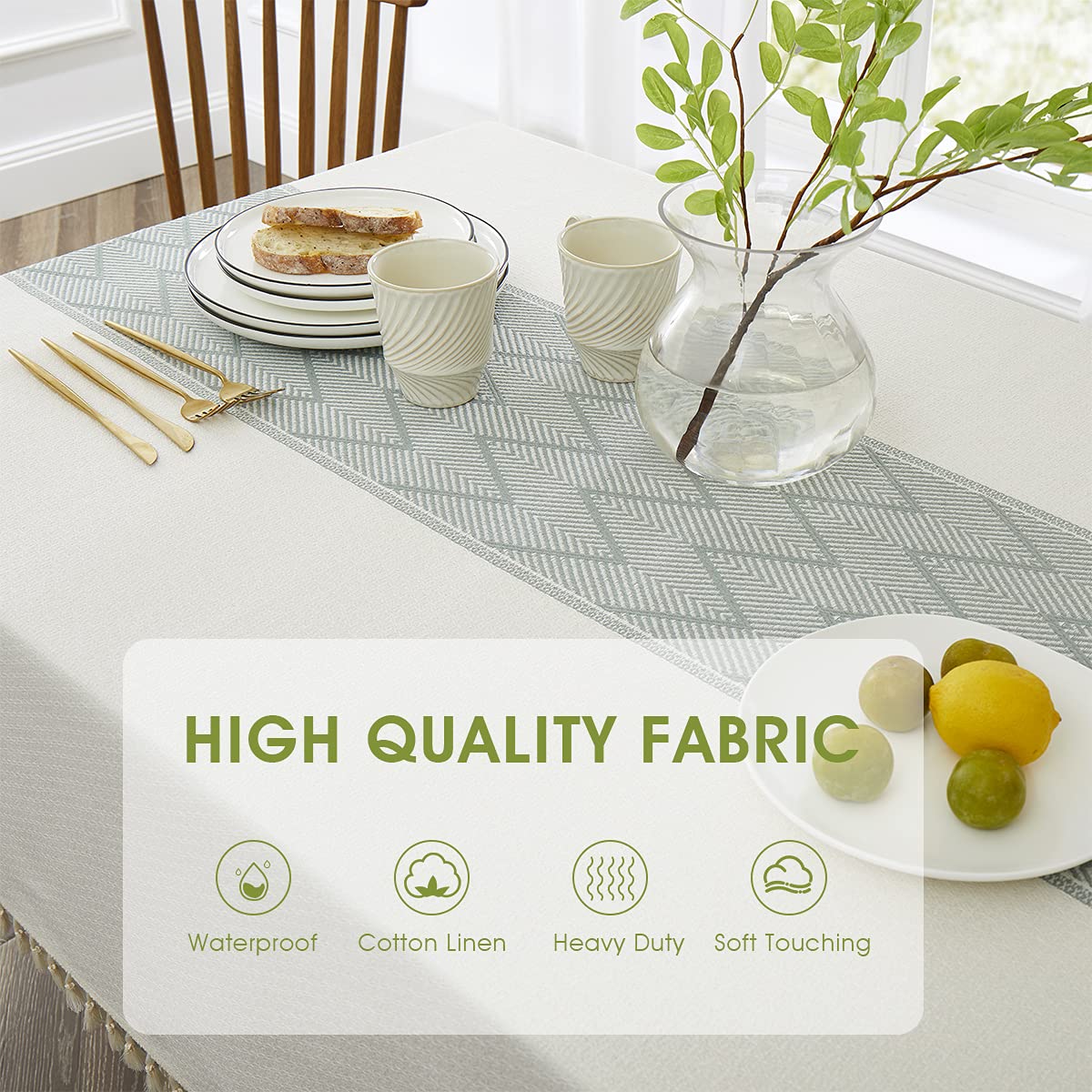 Qianquhui Embroidered Tablecloth For Dining Table,Dust Proof Spillproof Soil Resistant Cotton Linen Rectangle Table Cloths (Blue