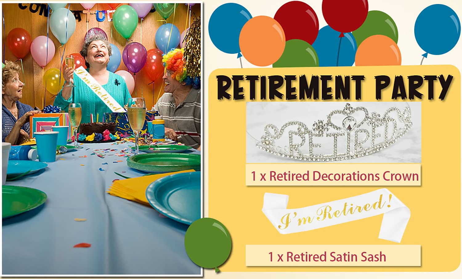 Jetkong Retirement Party Decorations Retired Tiaracrown, Retired Sash For Women Retirement Gifts, Retirement Party Supplies, Gif