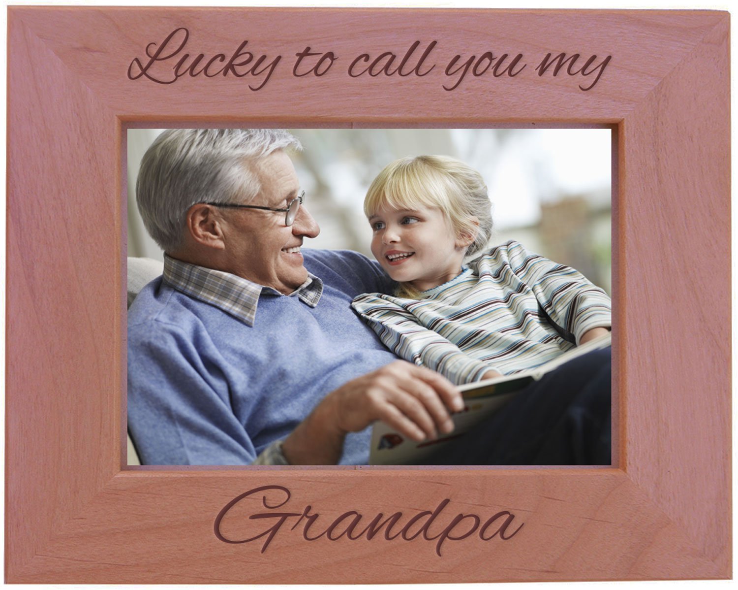 CustomGiftsNow Lucky to Call You My Grandpa - Wood Picture Frame - Fits 5x7 Inch Picture (Horiztonal)