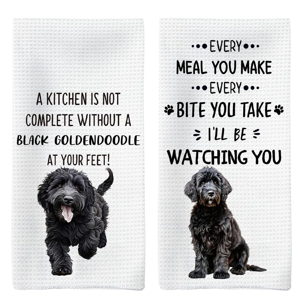 Tzhim Black Goldendoodle Kitchen Towels Set of 2, Goldendoodle Lovers Gifts, Dog Decorative Hand Towels, Dog Dishcloths Dish Tow