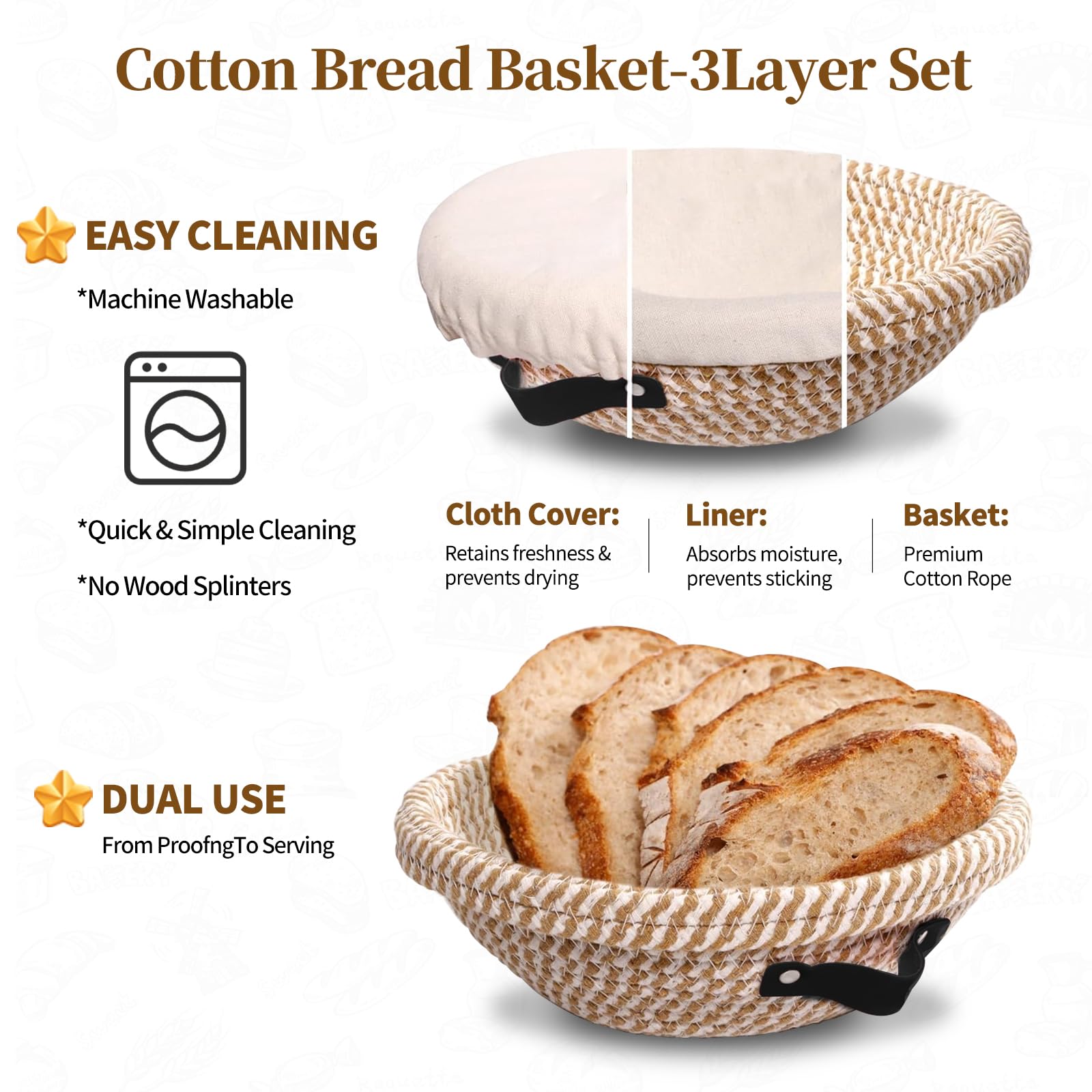 Sourdough Starter Kit,Banneton Bread Proofing Basket 10Inch Round,Sourdough Bread Baking Supplies With Starter Jar,Bread Sling,L