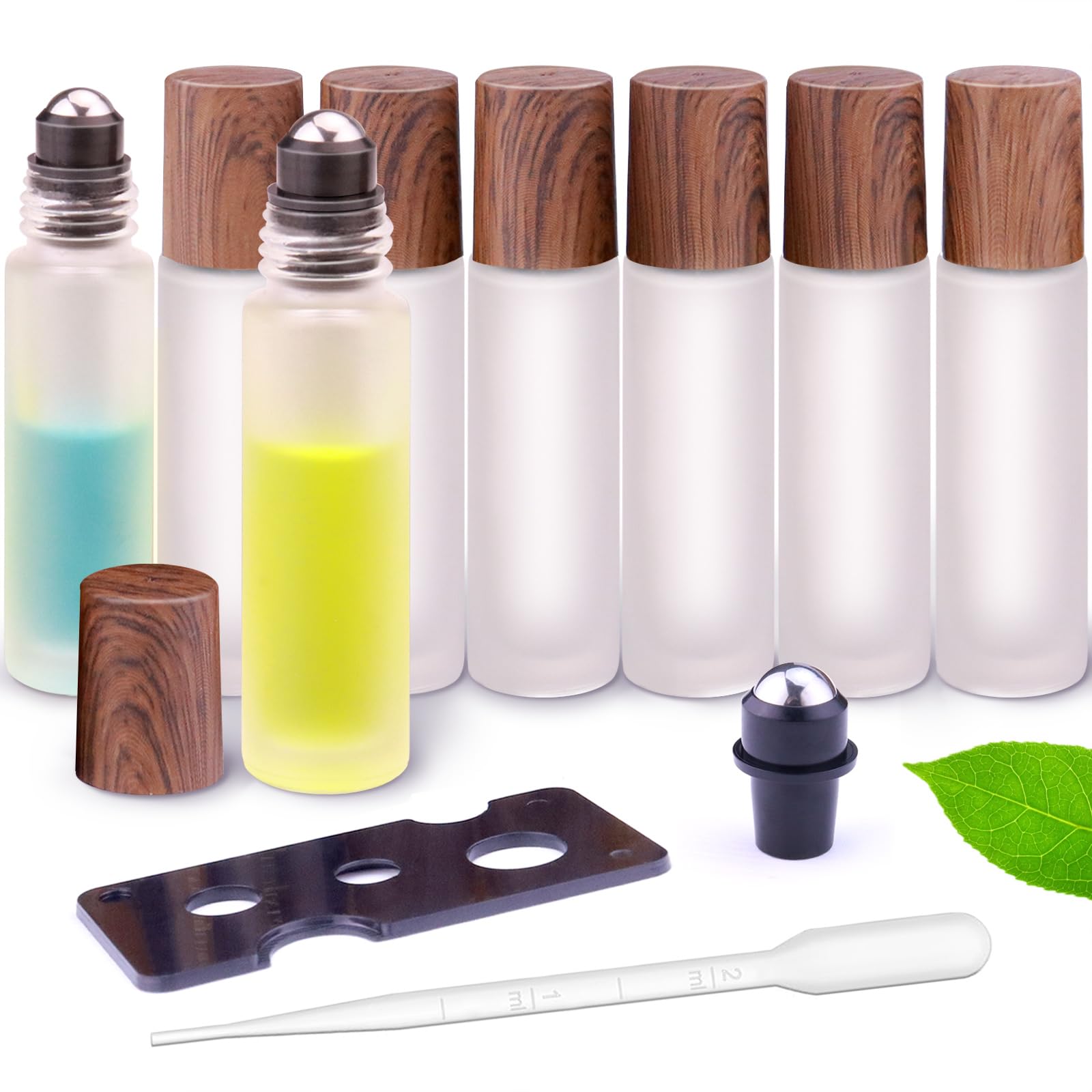 Matifaner 8 Pack Essential Oil Roller Bottles With Scale, Frosted Glass Roller Balls For Essential Oils, 10Ml Empty Rollerball B