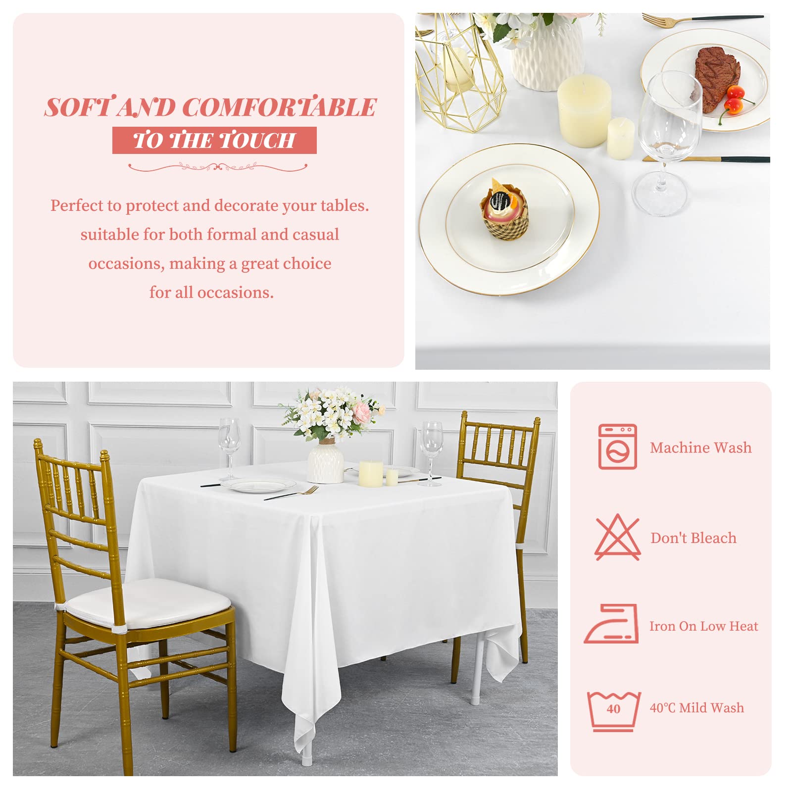 Showgeous 10 Pack Square Tablecloth 52 X 52 Inch White Square Table Cloth,Stain And Wrinkle Resistant Washable Polyester Table C