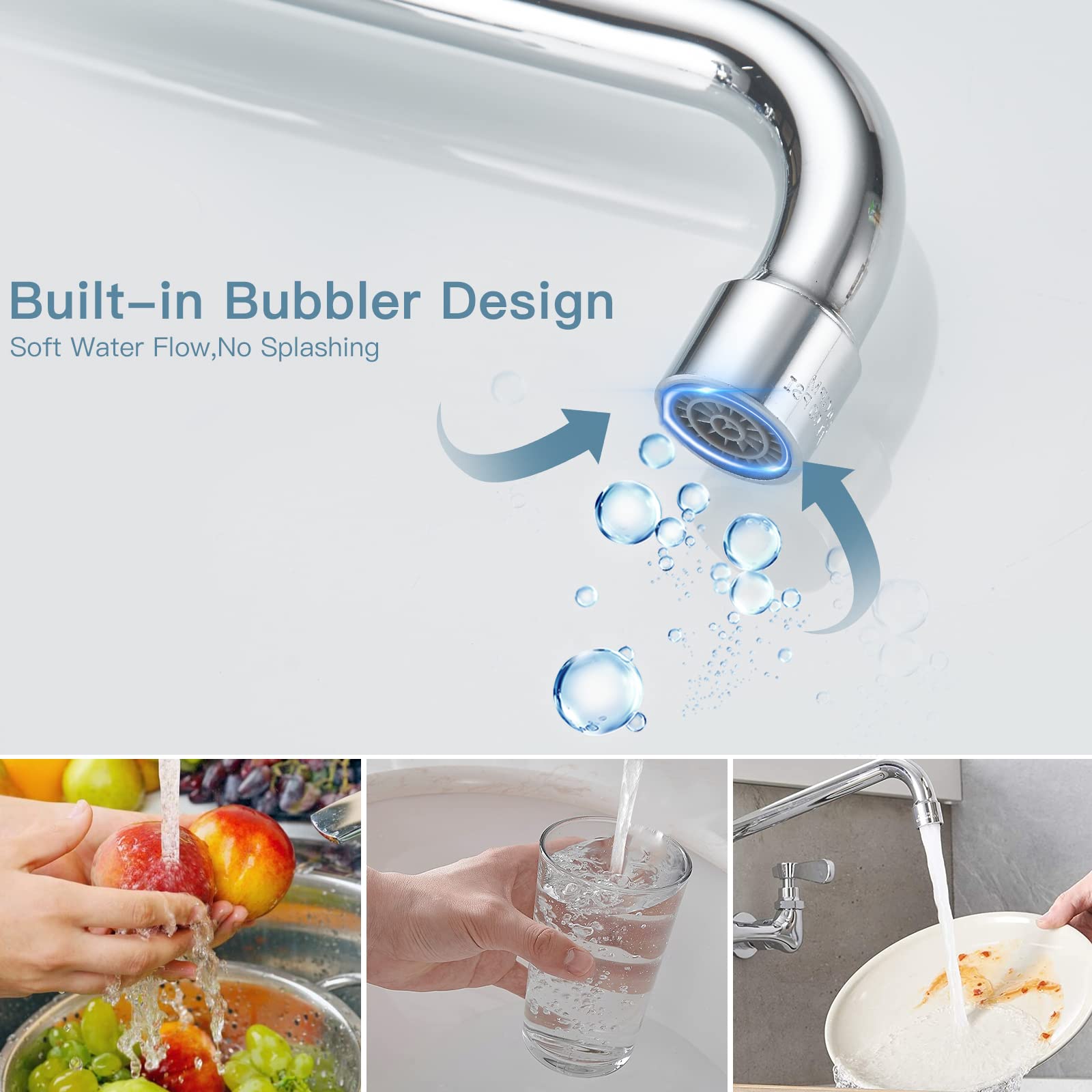 Bwe Kitchen Faucet Wall Mount Dual Handles Commercial Sink Faucet With 14 Inch Swivel Spout Kitchen Faucets Utility Laundry Rest