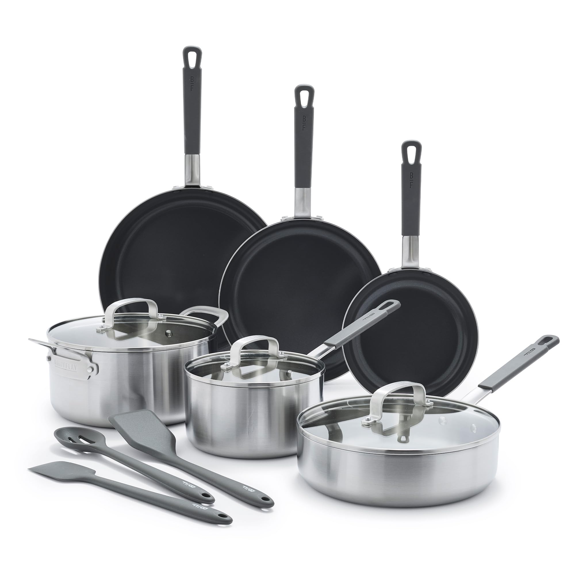 GreenPan x Bobby Flay Stainless Steel 12 Piece Cookware Pots & Pans Set, Professional Grade Tri-Ply, Multiclad, PFAS-Free Cerami