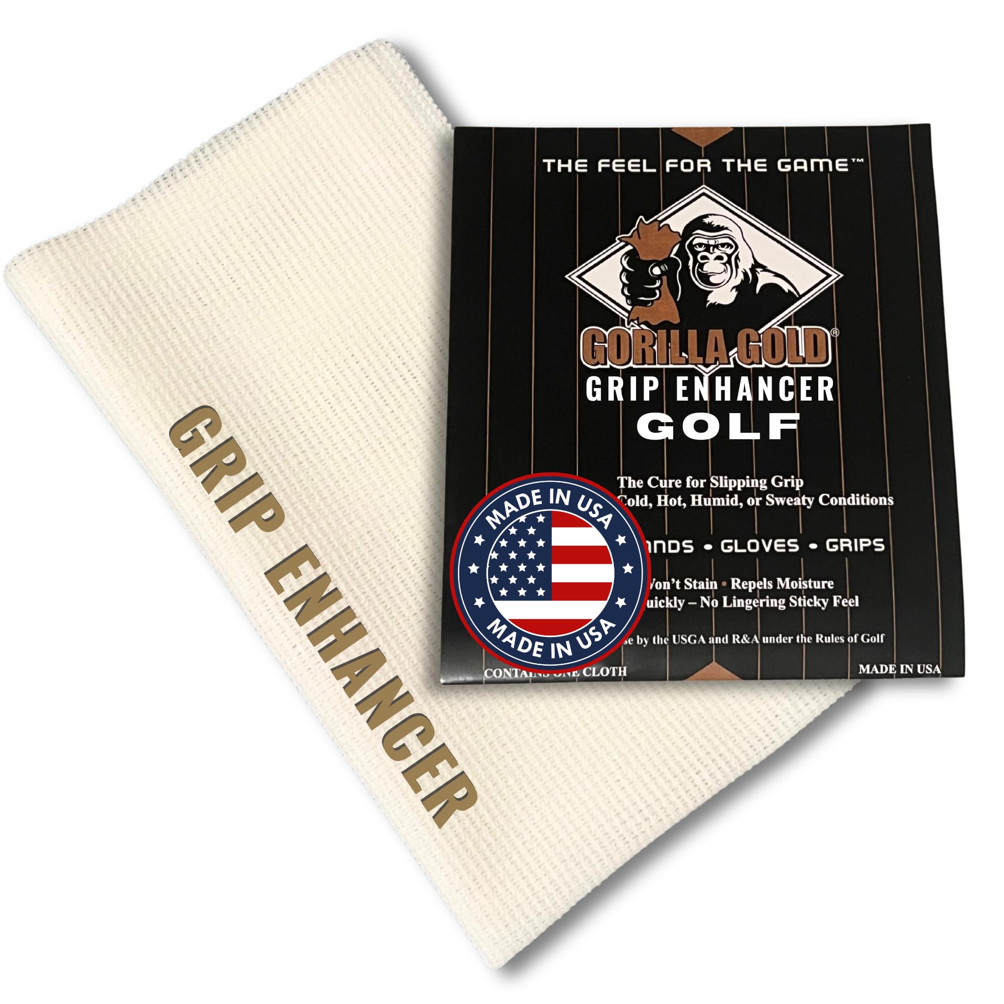 Gorilla Gold Grip Enhancer Tacky Towel - USA-Made Chalkless Competition-Approved Formula for Golf, Tennis, Softball and More - V