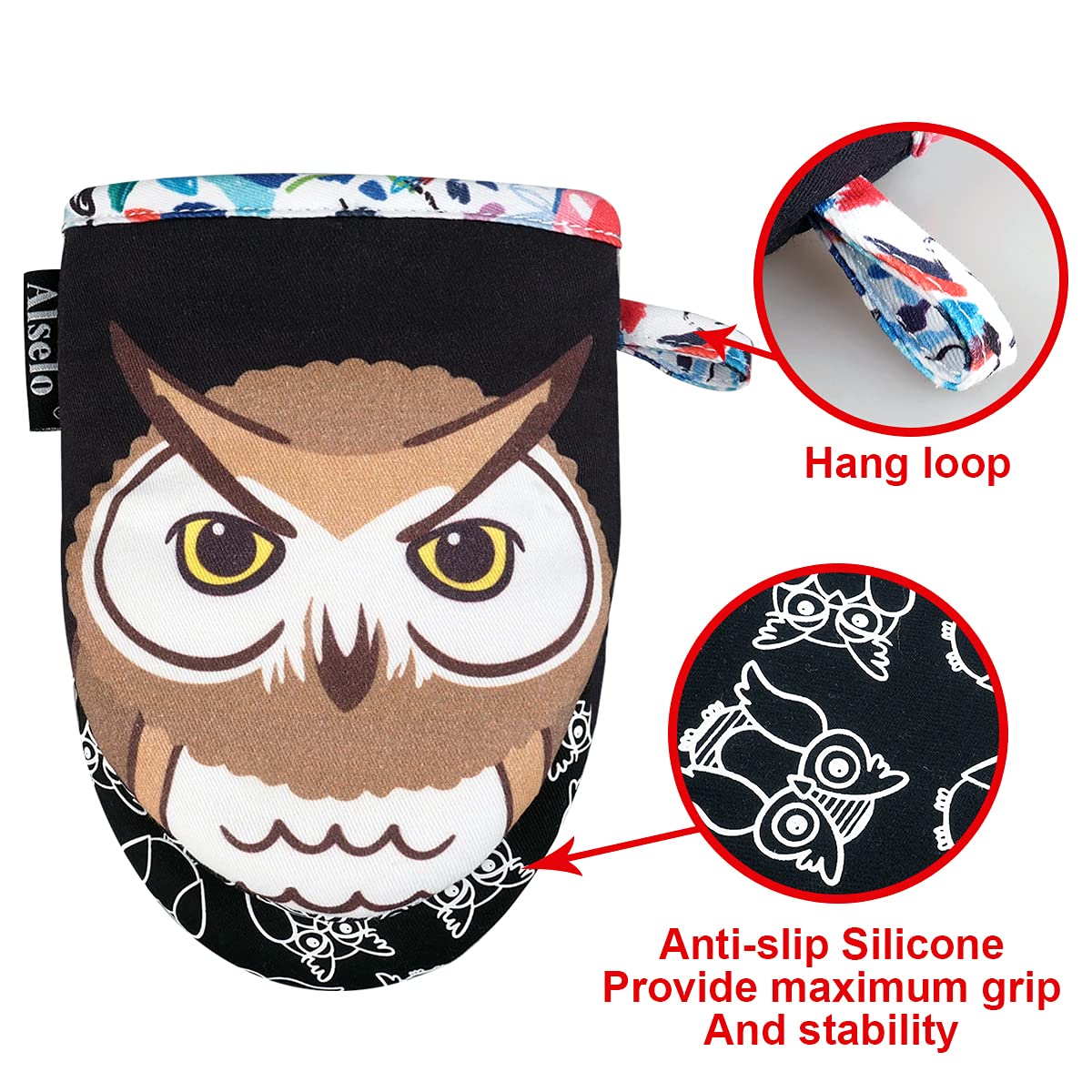 Alselo Mini Oven Mitts,2Pk - Silicone Little Kitchen Gloves, Heat Resistant With Non-Slip Grip And Soft Quilted Cotton Lining Fo