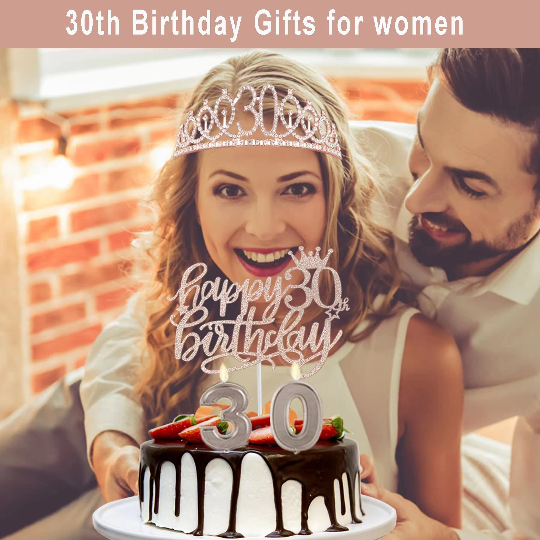 30th Birthday Decorations for Her 30th Birthday Sash Crown/Tiara Candles Cake Toppers.30th Birthday Gifts for Her 30th Birthday Decorations for Women 30 Birthday Decorations