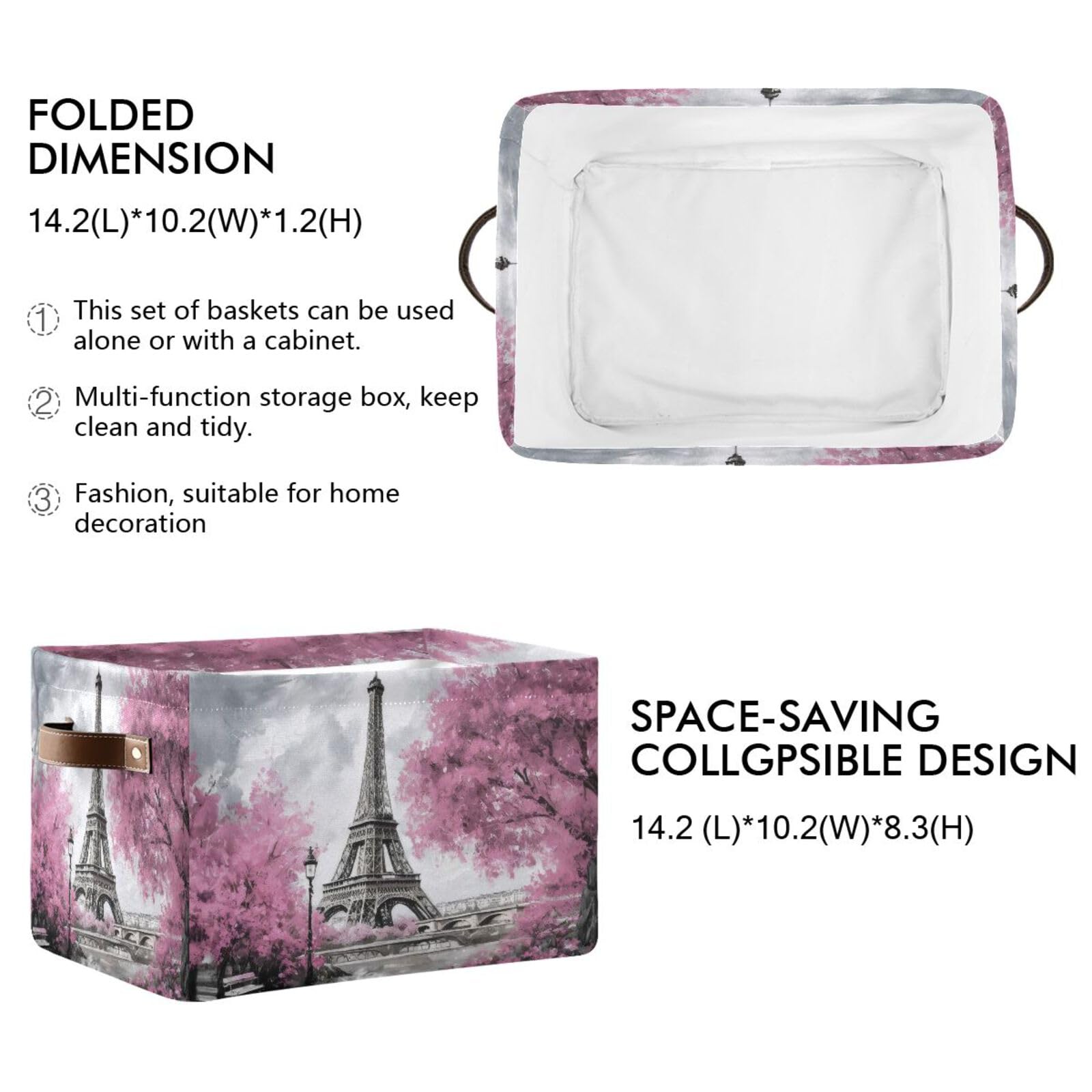 Xigua Oil Painting Paris Foldable Storage Basket For Shelves, Collapsible Sturdy Storage Bin With Handles, Canvas Storage Cube F