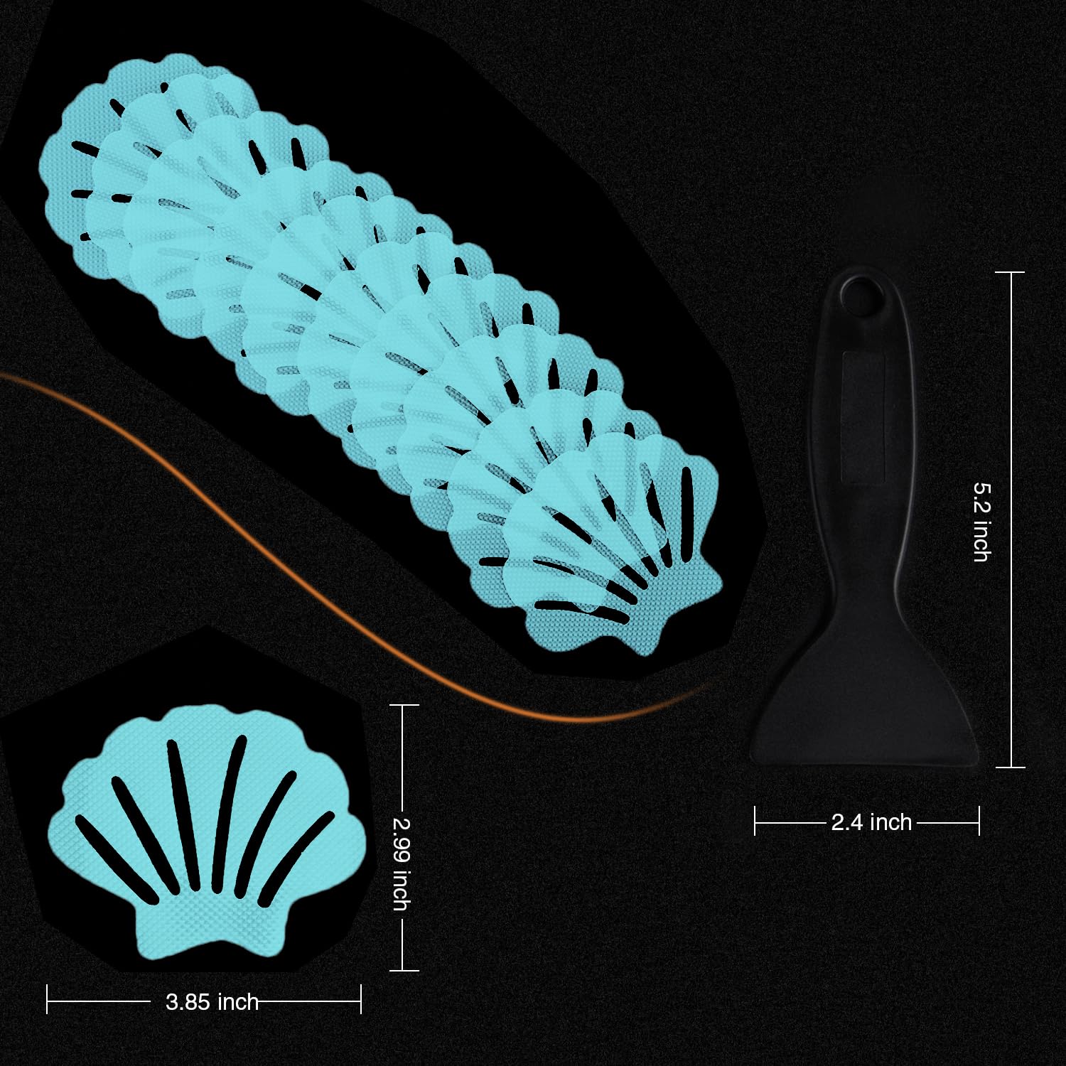 Secopad Bathtub Stickers Non-Slip, 36 Pcs River-Mussel Safety Shower Treads Adhesive Appliques With Premium Scraper