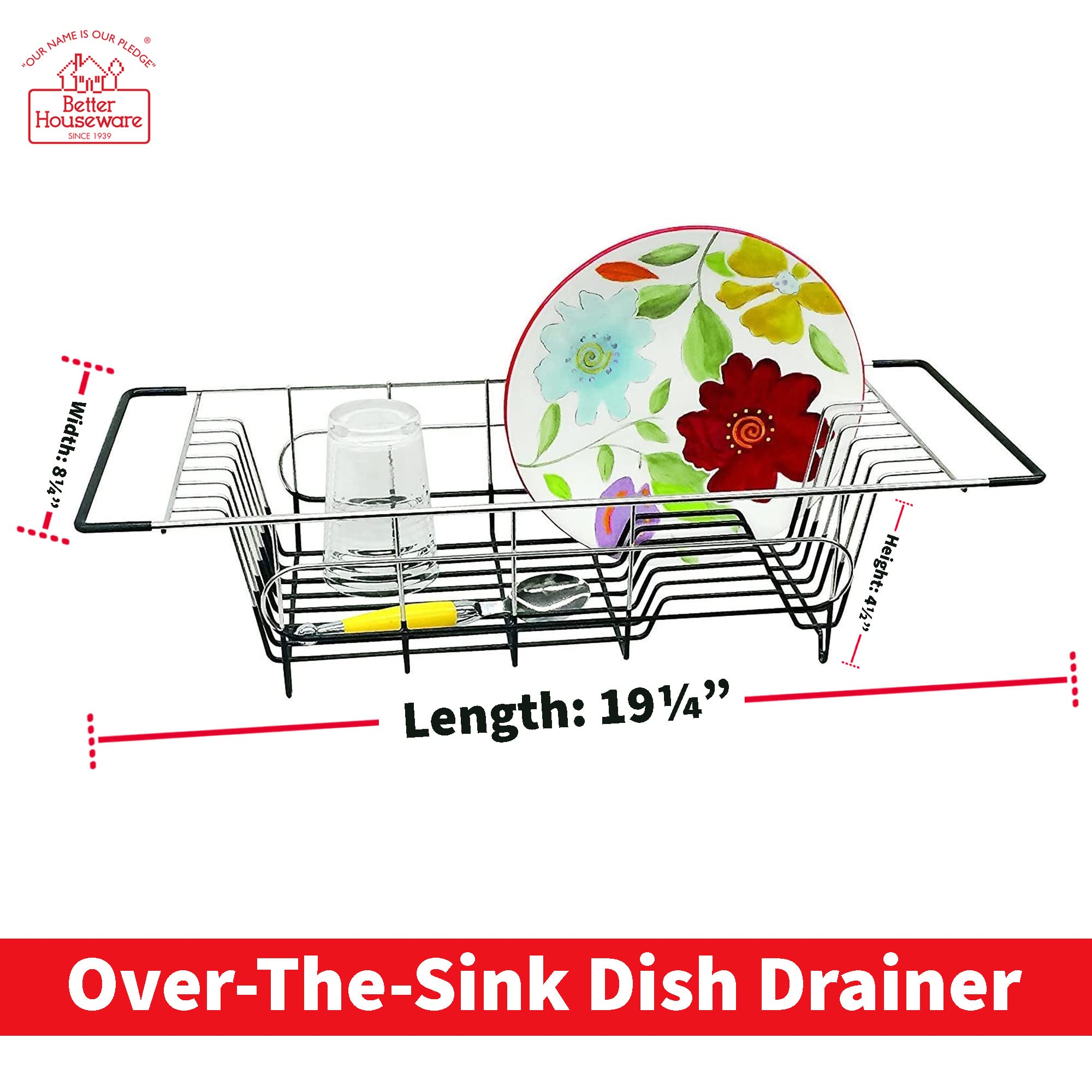 Better Houseware 1484.8 Over Sink Dish Drainer  19.25 x 8.25 x 4.5  Stainless Steel