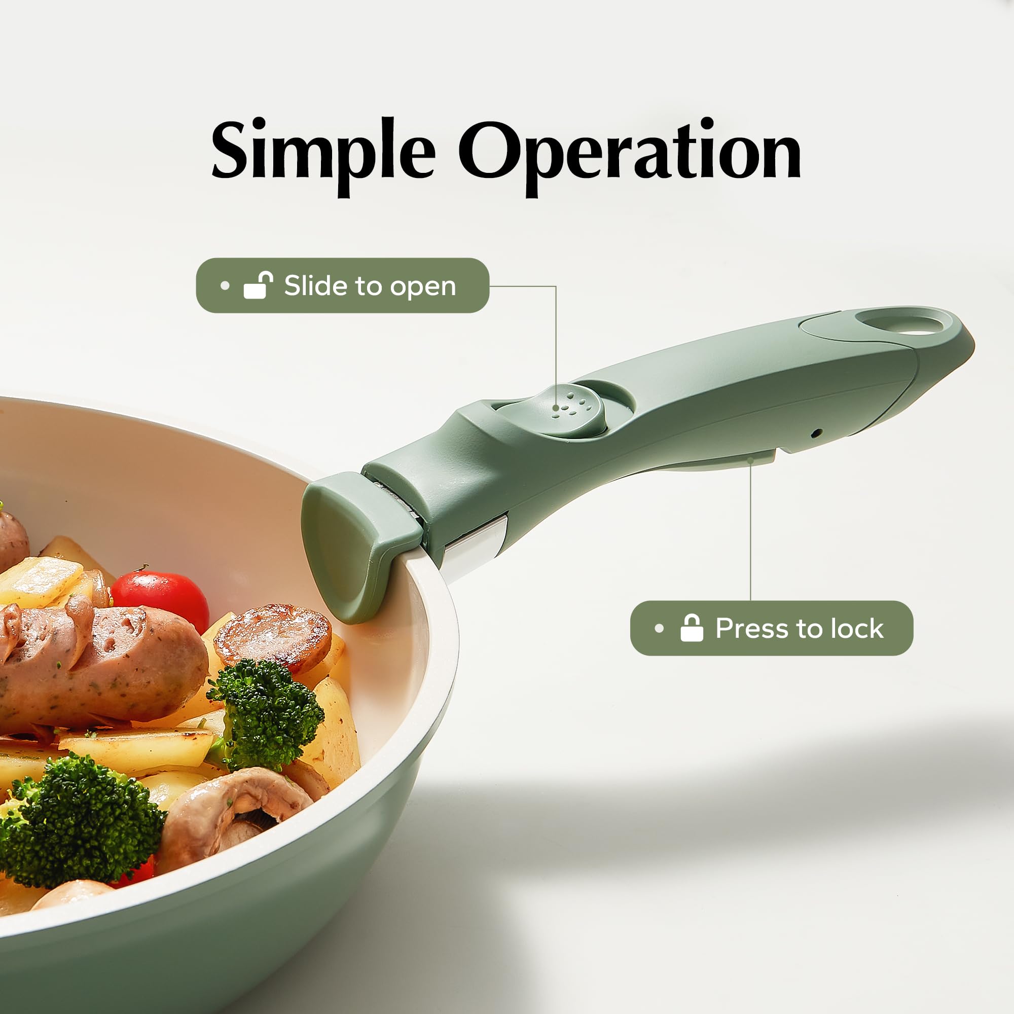 Redchef Removable Handle Cookware Replacement - Universal Pot Handle, Green, Silicone, Model REDCHEF HANDLE