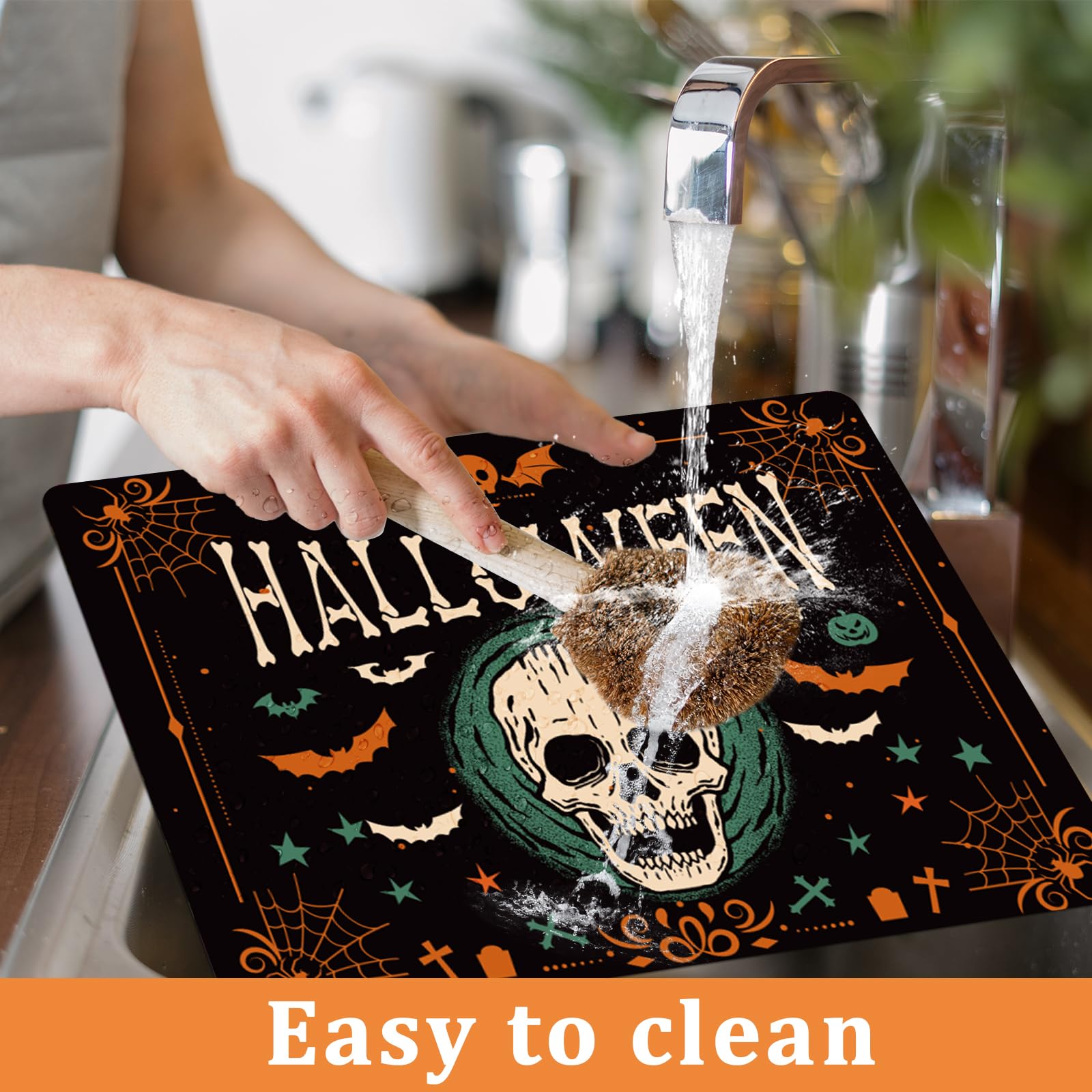 Halloween Placemats Set Of 6 Gothic Bat Plastic Place Mats Rectangle Pumpkin Witch Skull Ghost Table Mats Halloween Holiday Kitc
