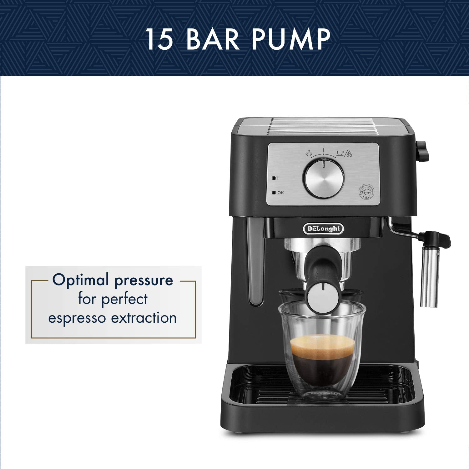 De'Longhi Stilosa Manual Espresso Machine, Latte & Cappuccino Maker, 15 Bar Pump Pressure + Milk Frother Steam Wand, Black / Sta