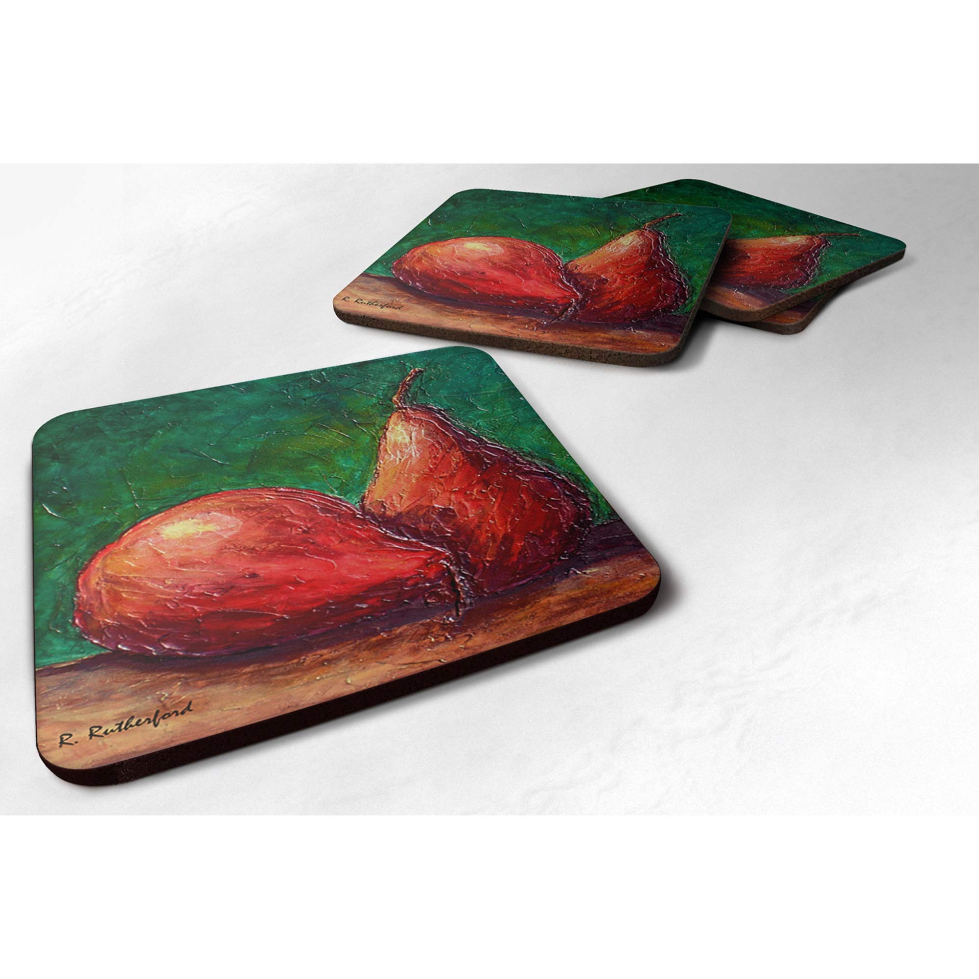 Carolines Treasures Pears Foam Coasters (Set of 4), 3.5 H x 3.5 W, Multicolor