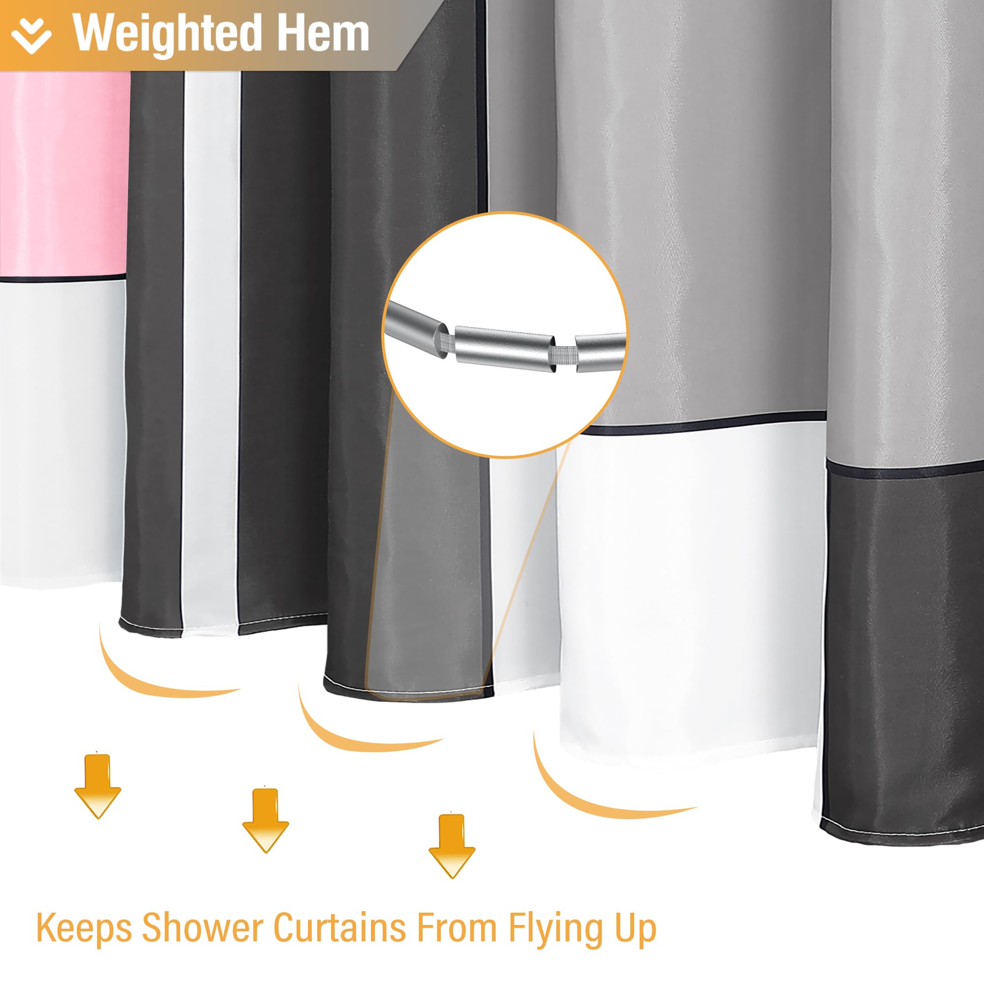 Bttn Extra Long Shower Curtain - 72 X 84 Inch Long Geometric Decorative Fabric Shower Curtain Set With 12 Plastic Hook, Water Re