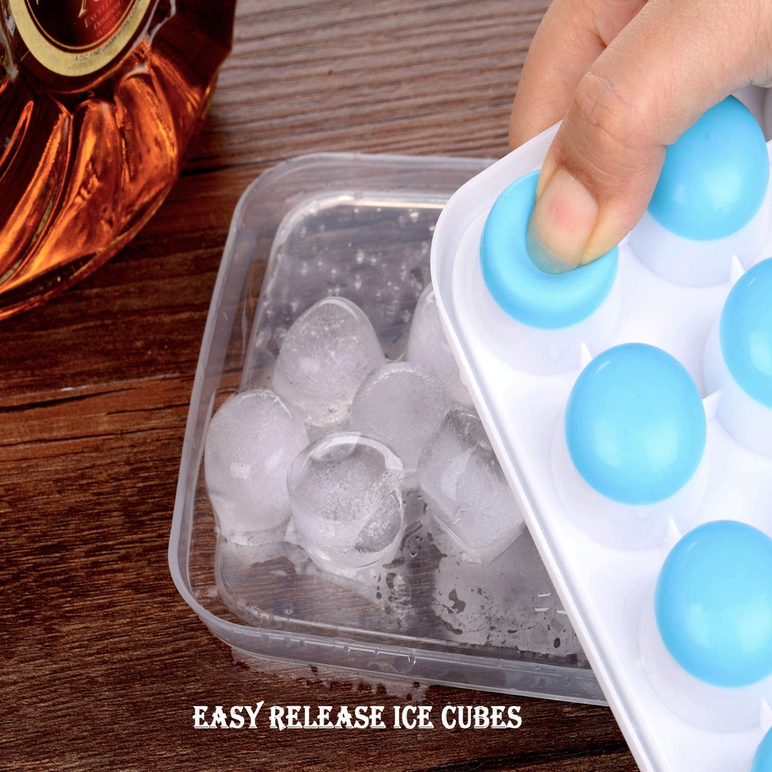 Ice Cube Trays Easy Release-Odor Free,Spill Resistant Lid Included,2 Pack, Small Size, Stackable 42 Cubes,Silicone(Blue)