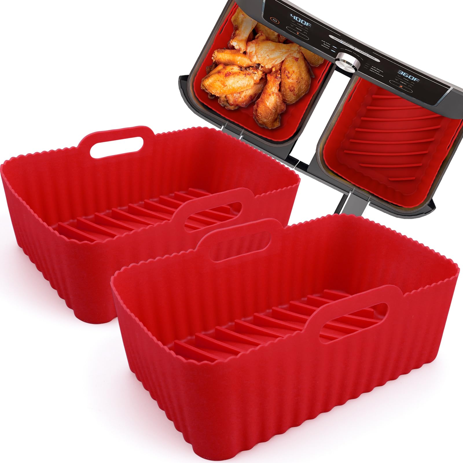 WMKGG Silicone Air Fryer Liners, 2PCS Reusable Rectangular Air Fryer Silicone Liners, Non-Stick Basket Accessories for Ninja Foo