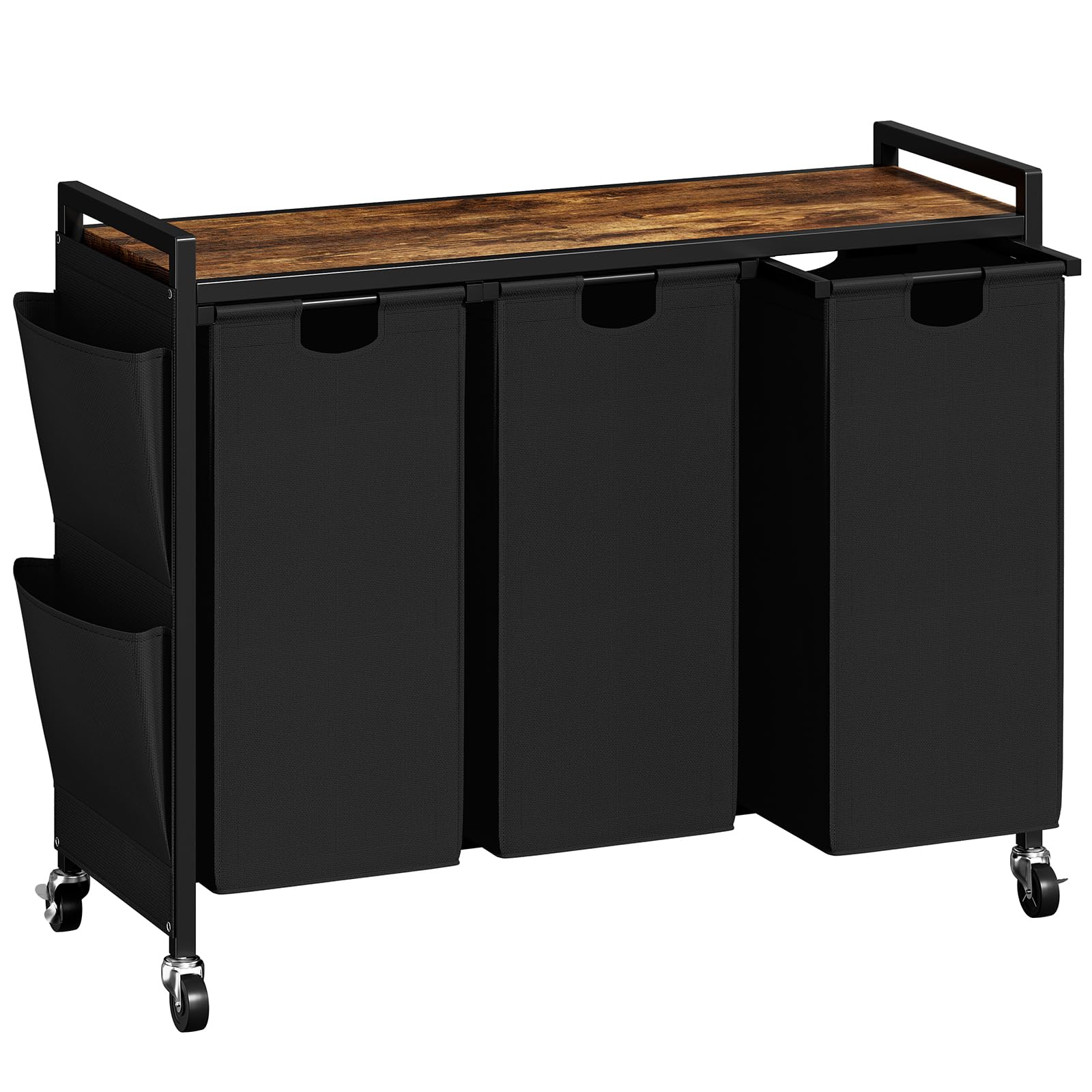 Wowlive Laundry Hamper With Lid 3 Section, Rolling Laundry Basket Organizer With Wheels, Iron-Made Laundry Sorter With Top Shelf