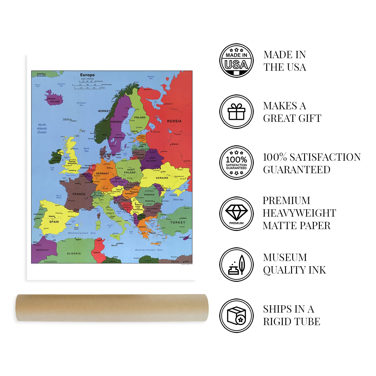 HISTORIX 2004 Europe Map Poster - 18x24 Inch Wall Art, Paper, White/Off-White