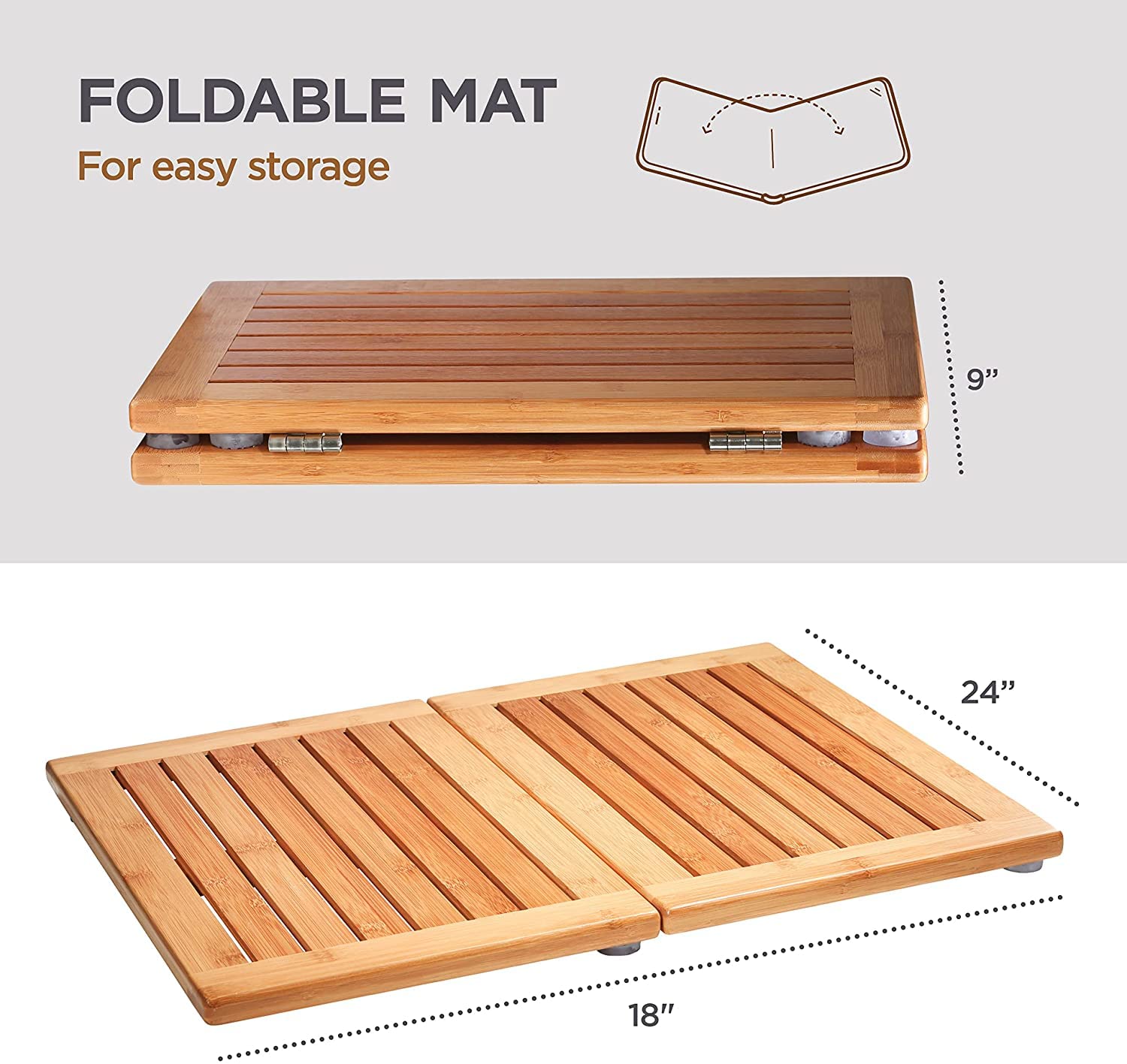Bamboo Bath Mat Shower Floor Mat Non Slip  Made of 100% Natural Bamboo  By Bambusi
